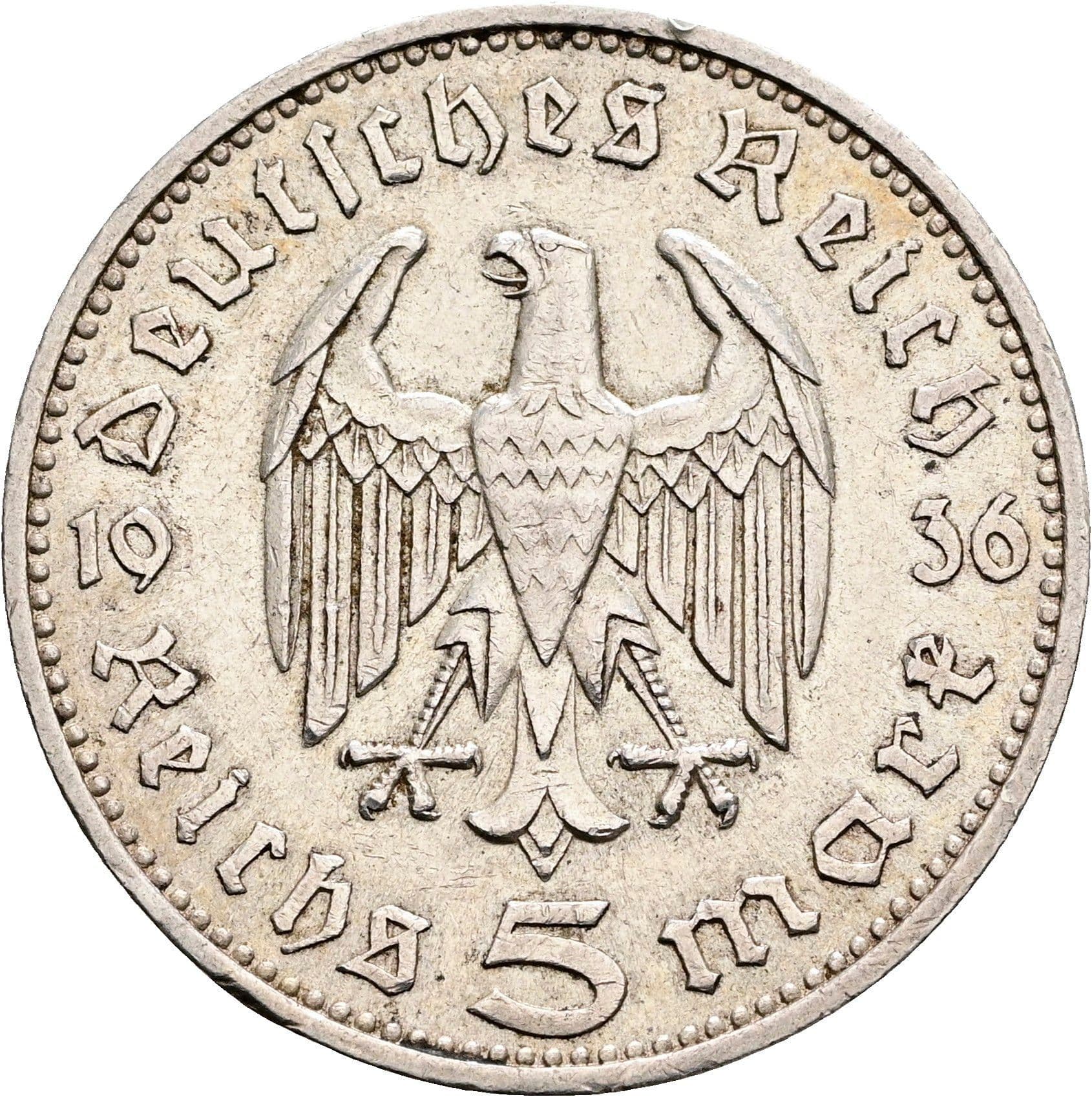 5 Reichsmark 1936 F – Rückseite