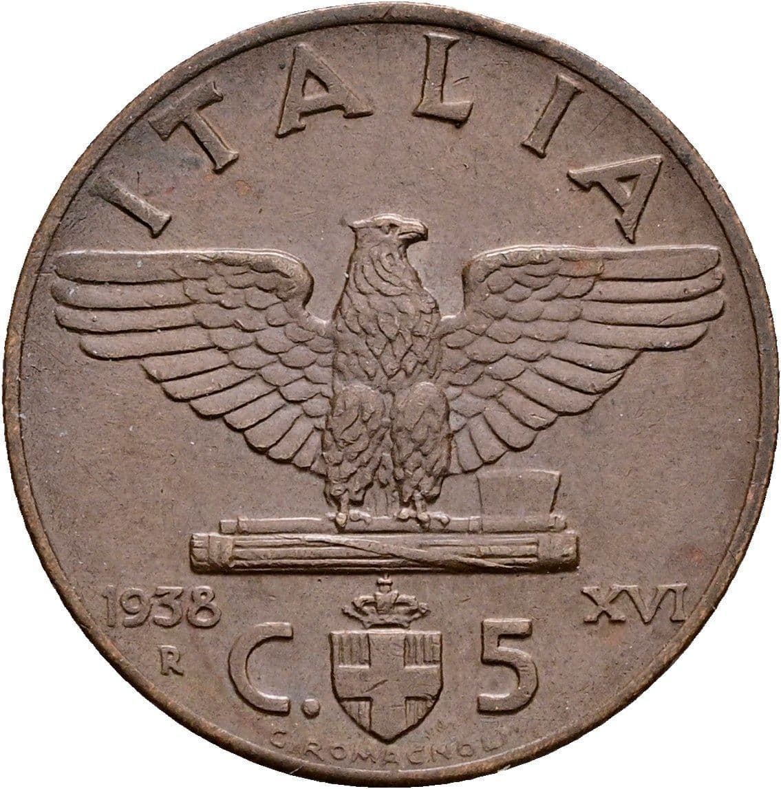 5 Centesimi Vittorio Emanuele III. 1900-1946 1938 – Rückseite
