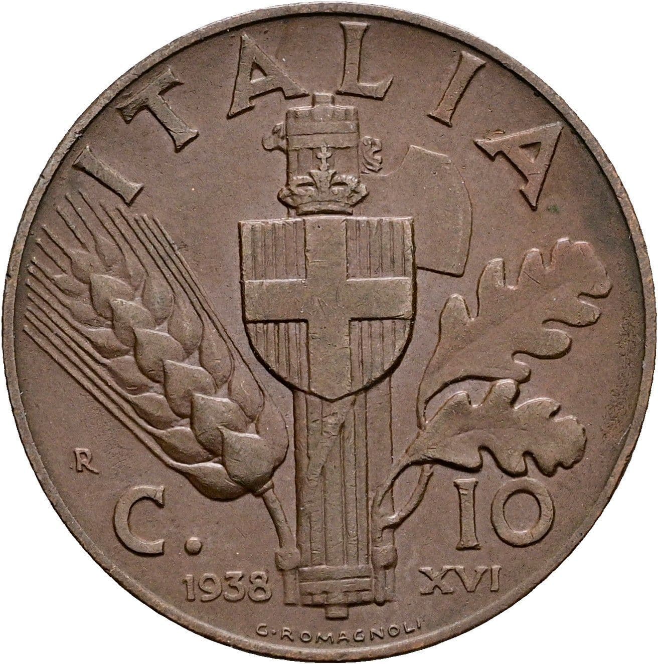 10 Centesimi Vittorio Emanuele III. 1900-1946 1938 – Rückseite