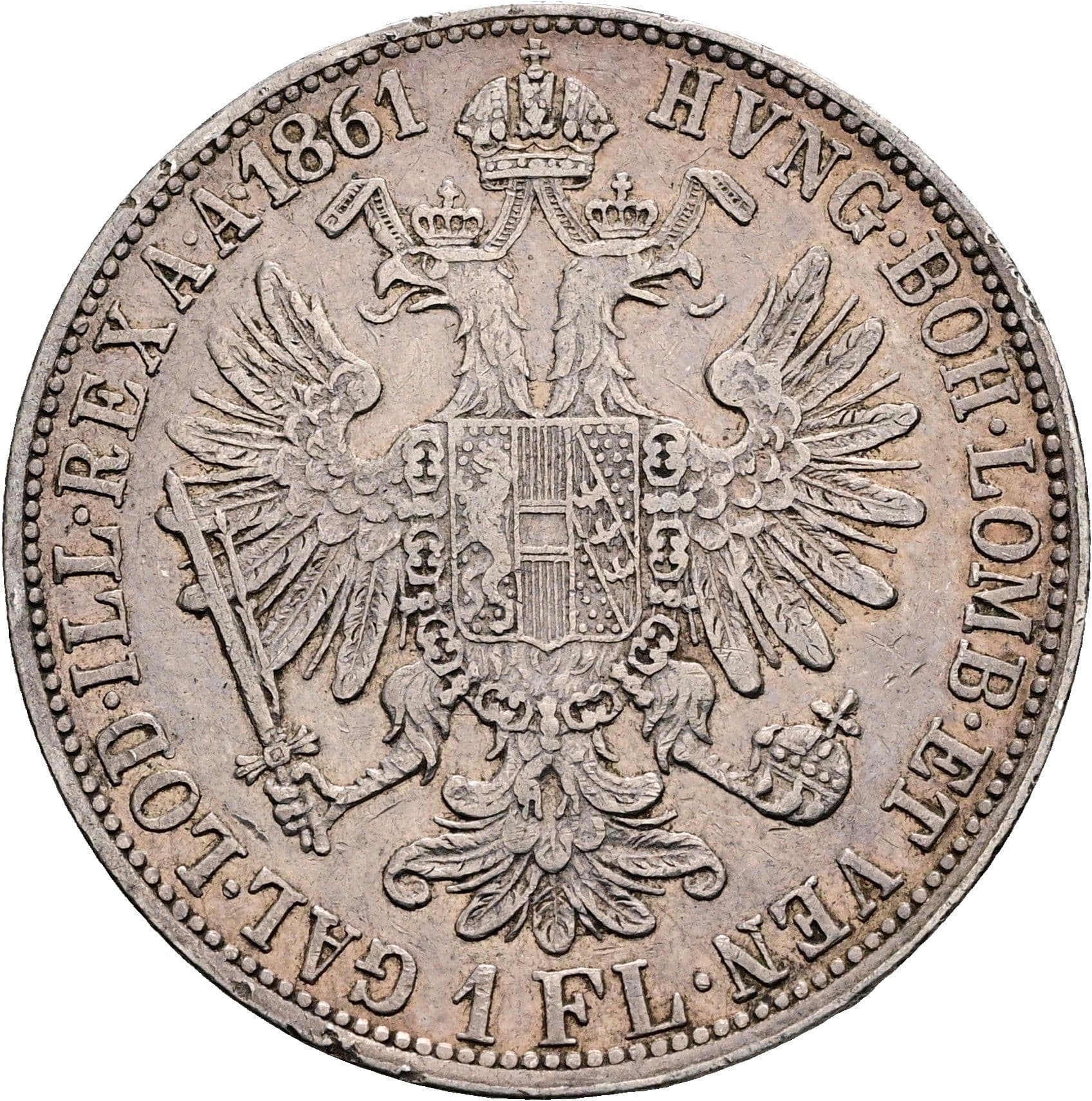 1 Gulden Franz Joseph I. 1848-1916 1861 A – Rückseite