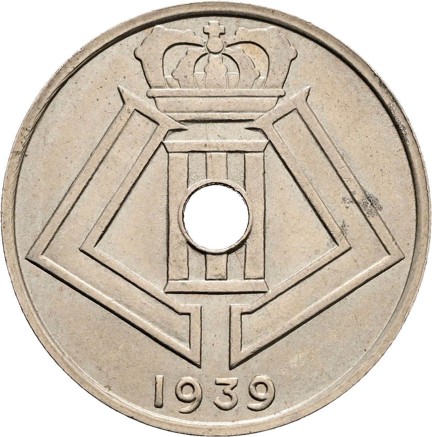 25 Centimes Leopold III. 1934-1951 1939 – Rückseite