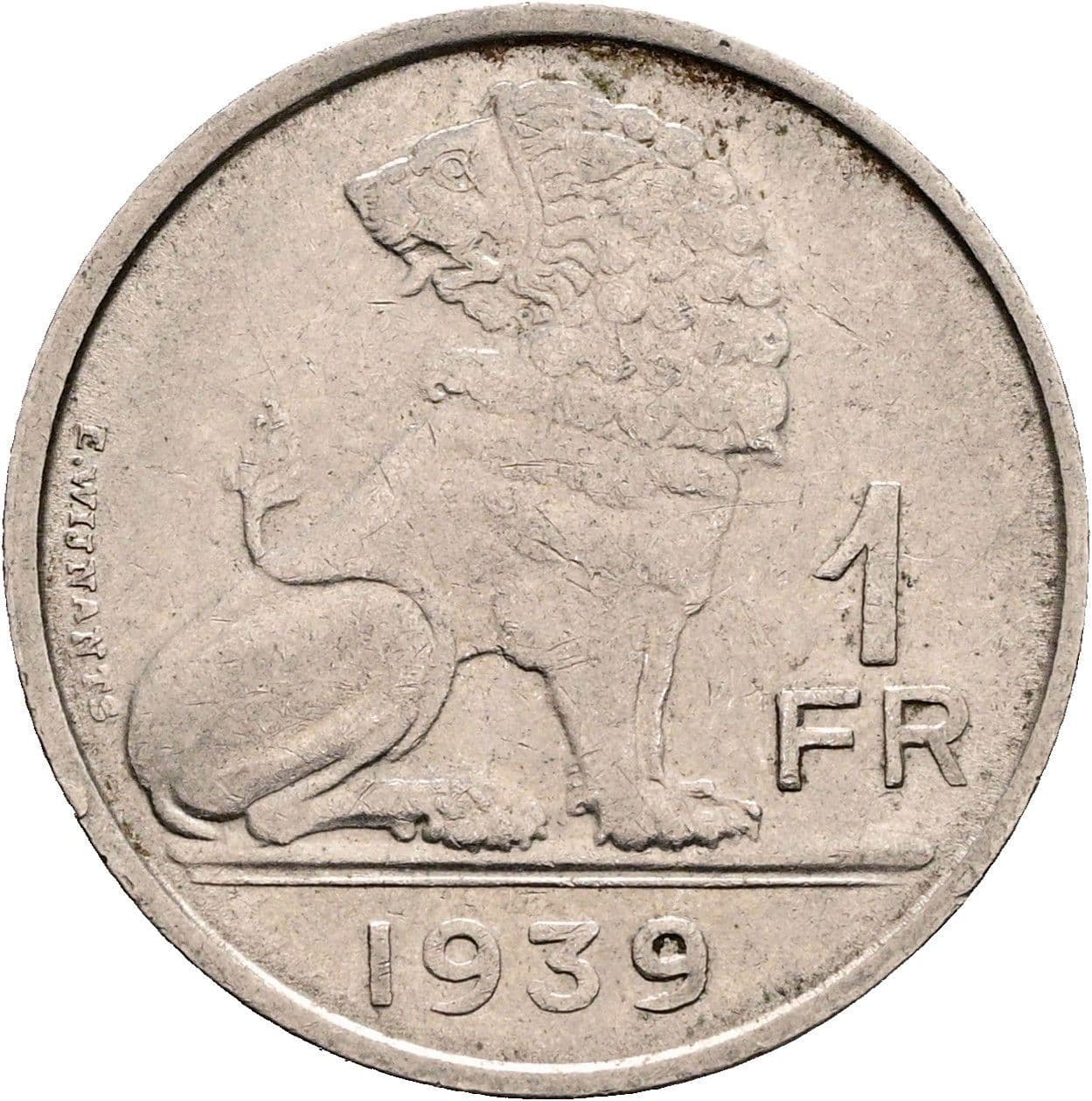 1 Franc Leopold III. 1934-1951 1939 – Vorderseite