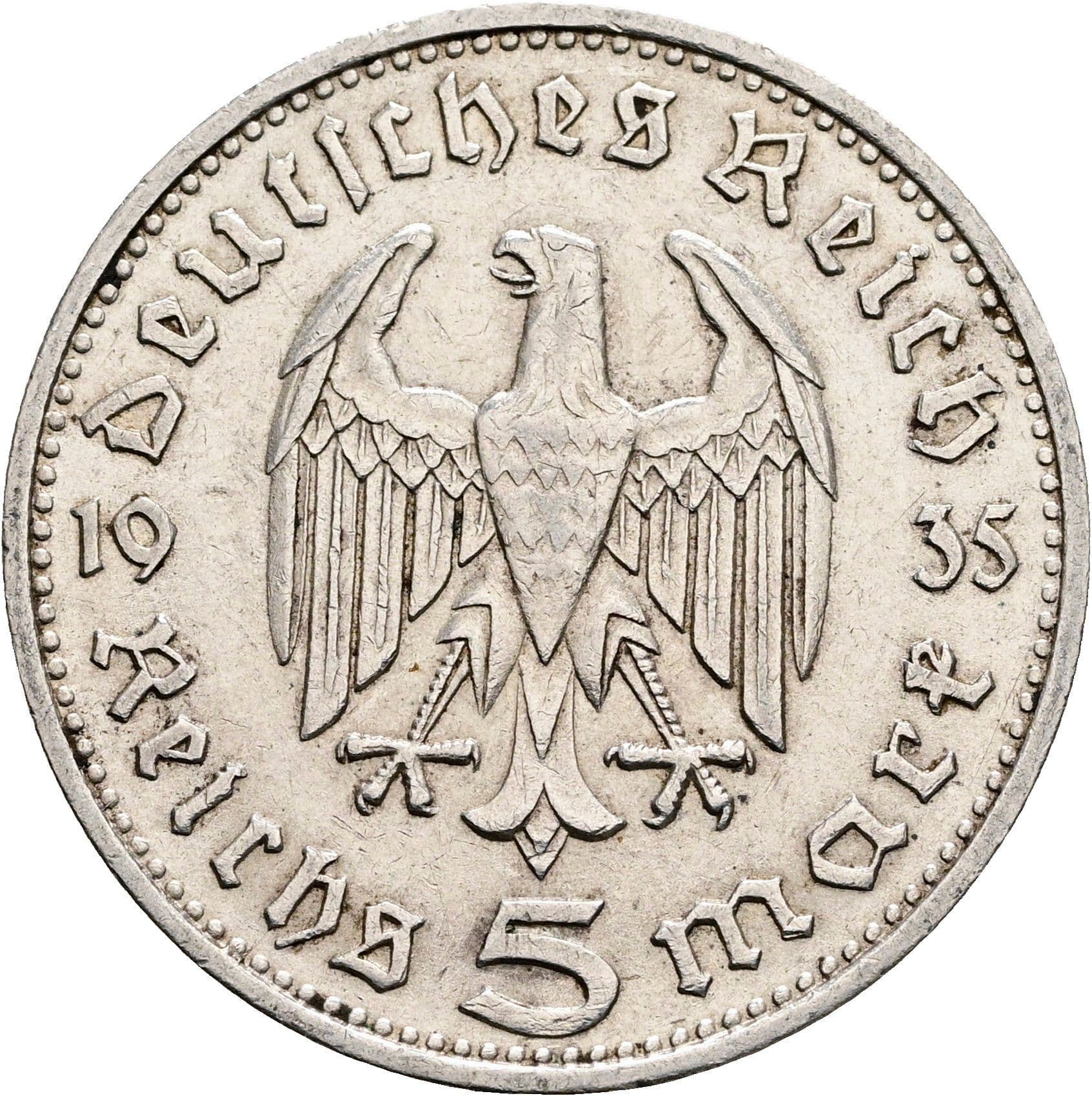 5 Reichsmark 1935 D – Rückseite