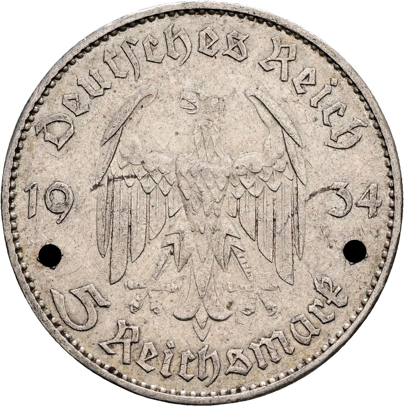 5 Reichsmark 1934 J – Rückseite