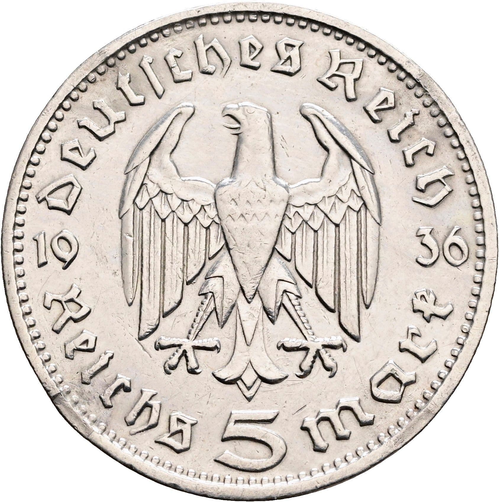 5 Reichsmark 1936 G – Rückseite