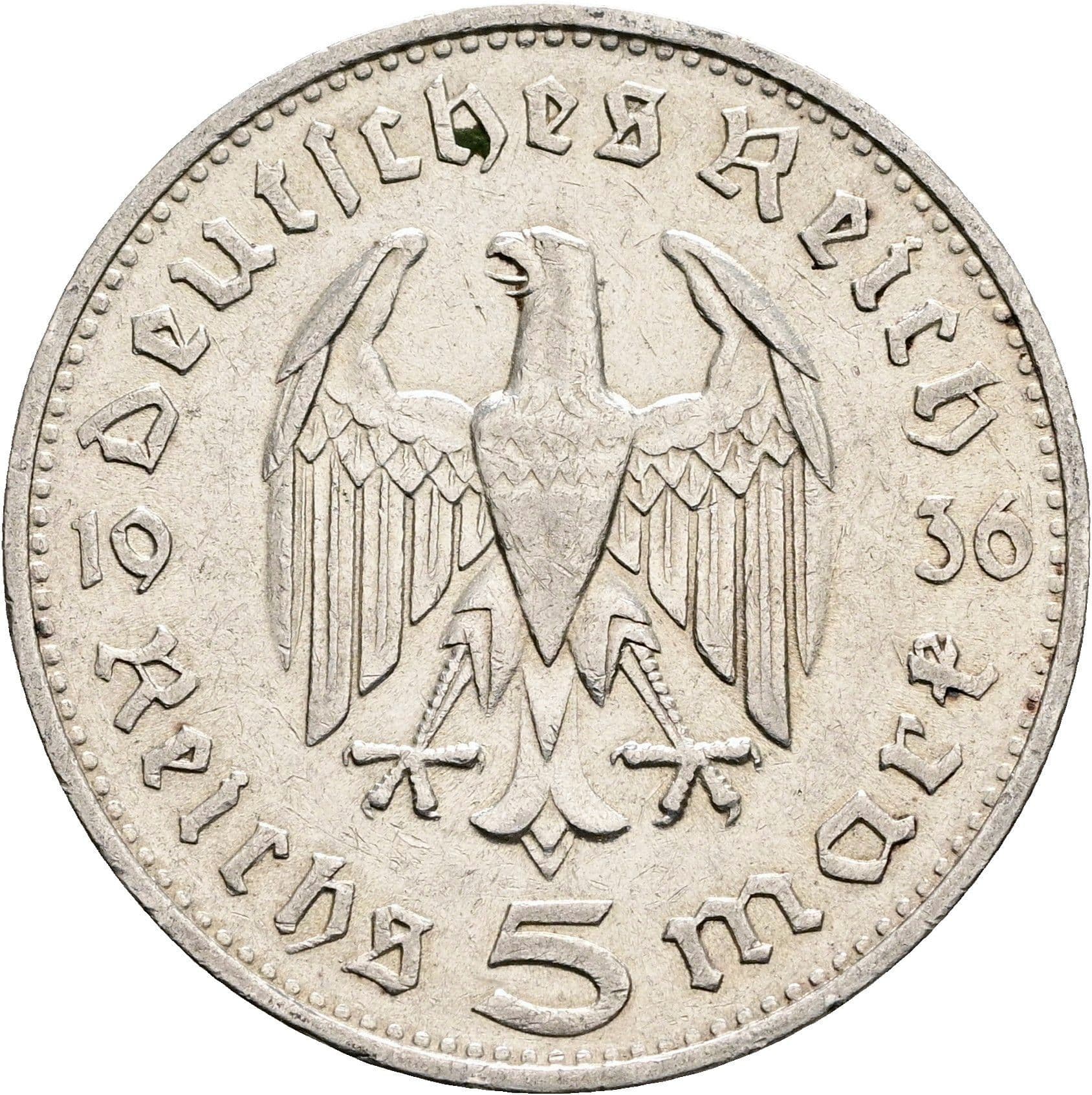 5 Reichsmark 1936 F – Rückseite