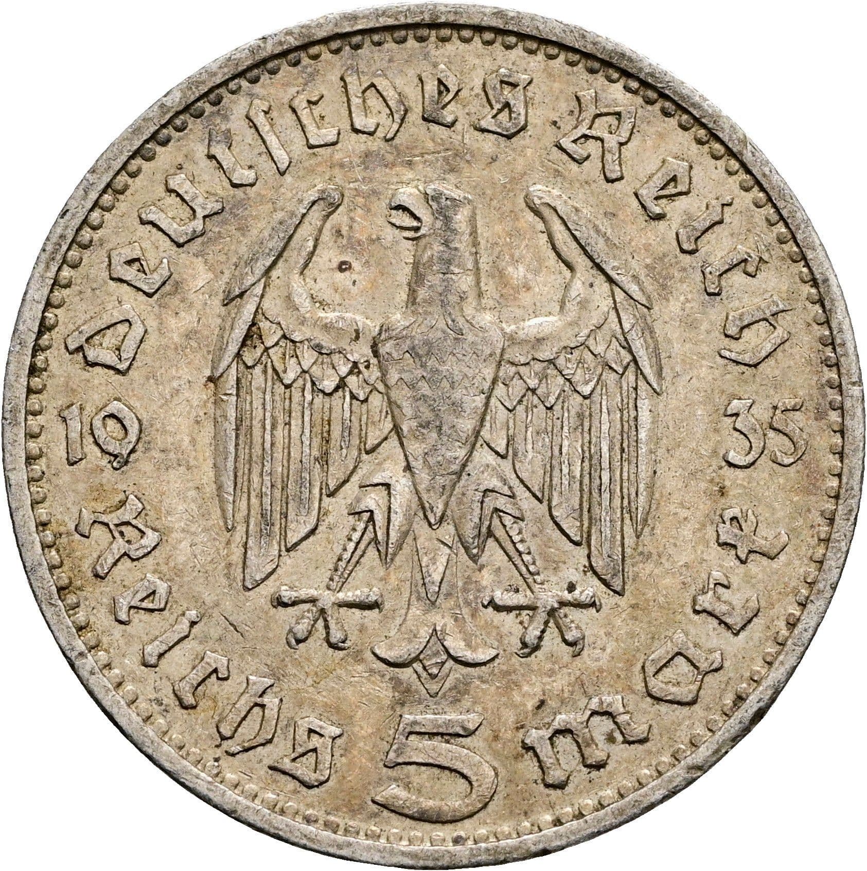 5 Reichsmark 1935 F – Rückseite