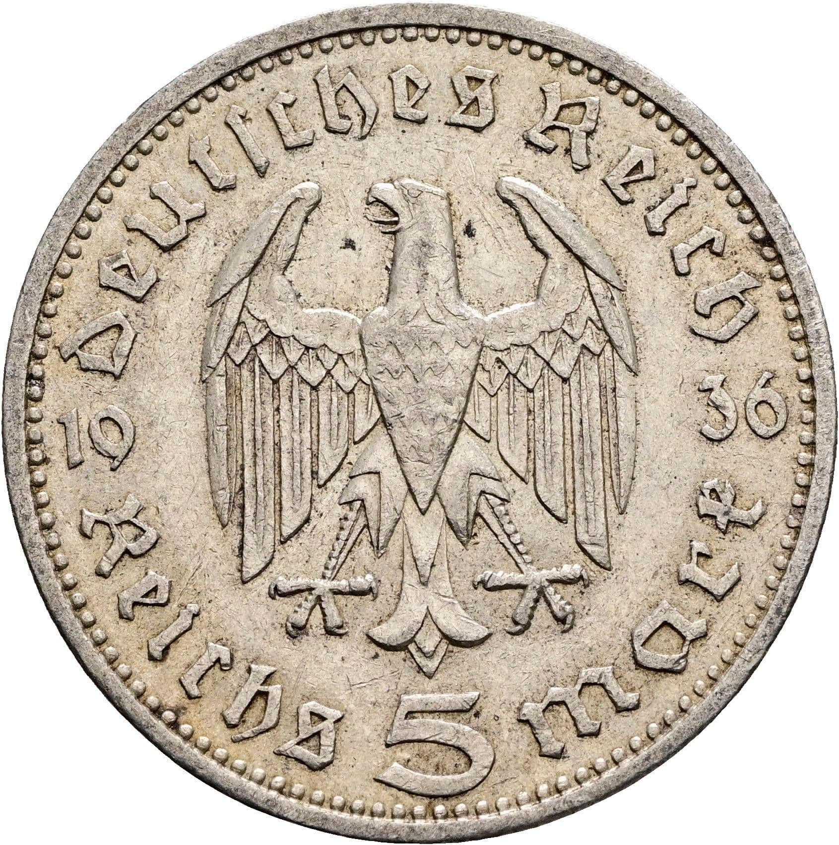 5 Reichsmark 1936 A – Rückseite