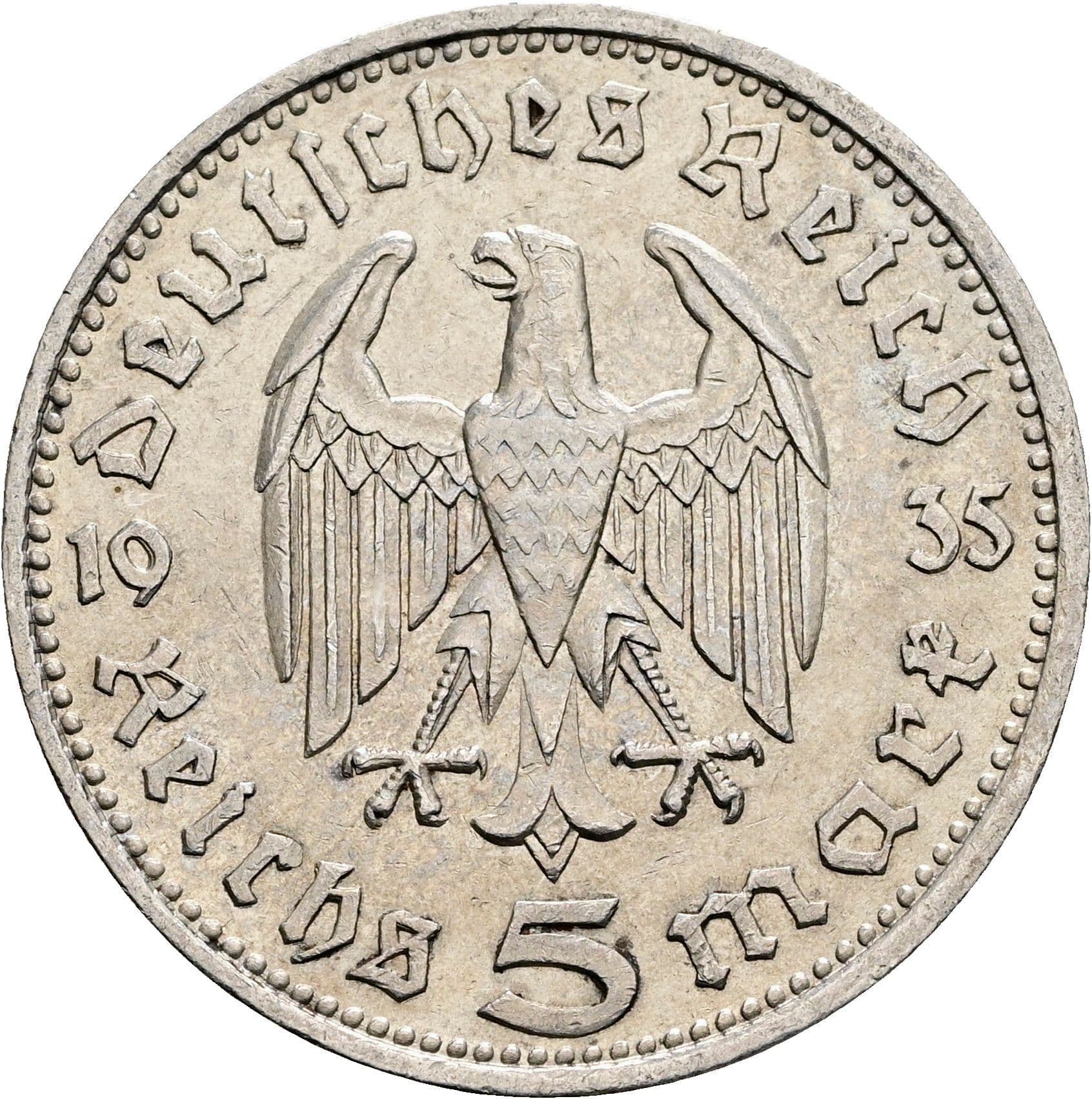5 Reichsmark 1935 D – Rückseite
