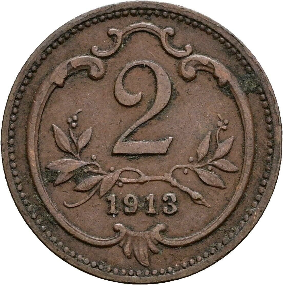 2 Heller Franz Joseph I. 1848-1916 1913 – Vorderseite