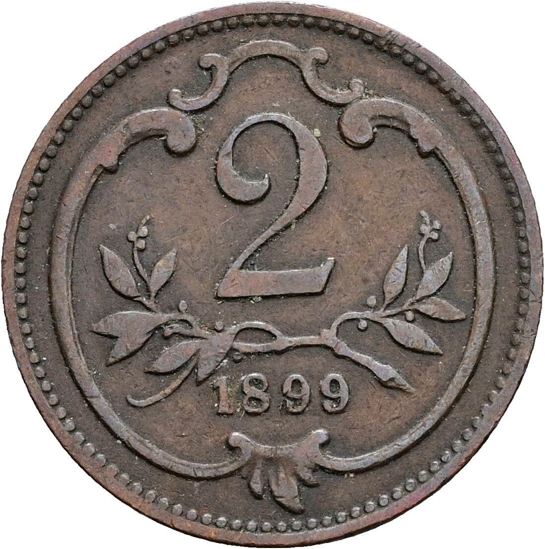 2 Heller Franz Joseph I. 1848-1916 1899 – Vorderseite