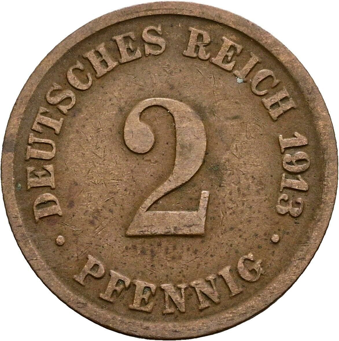 2 Pfennig 1913 D – Vorderseite