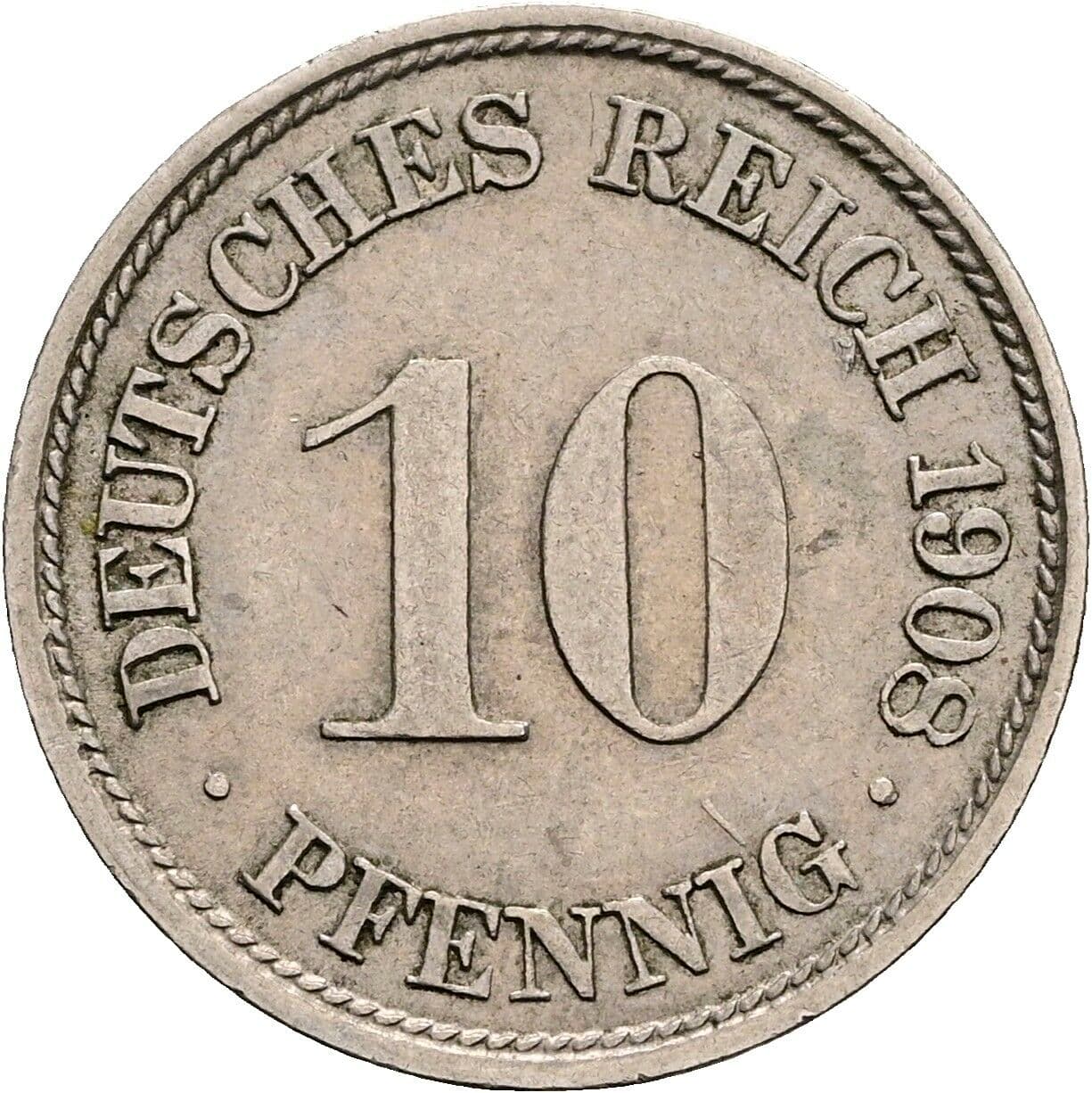 10 Pfennig 1908 F – Vorderseite