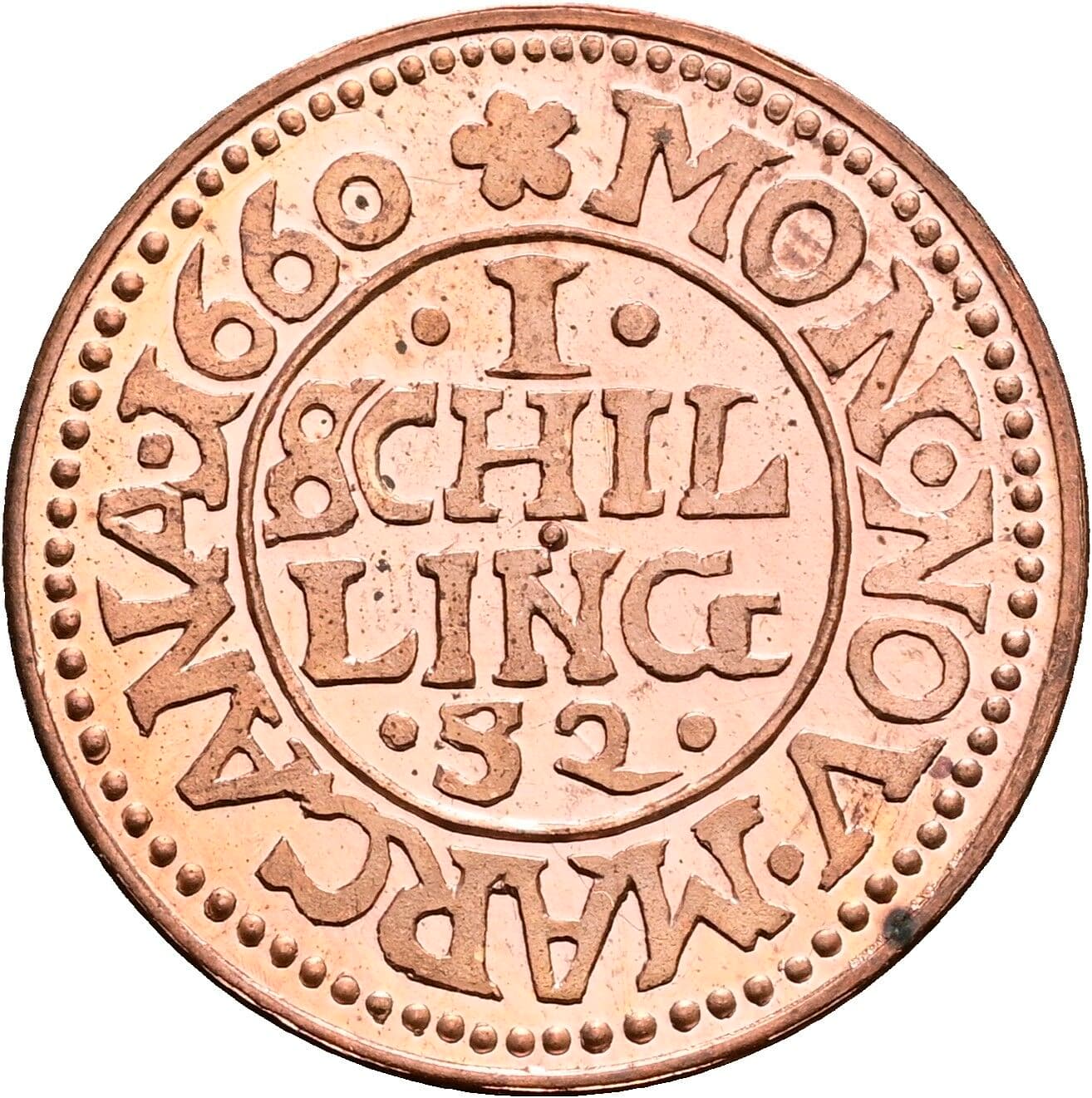 1 Schilling Nachprägung 1660 – Vorderseite