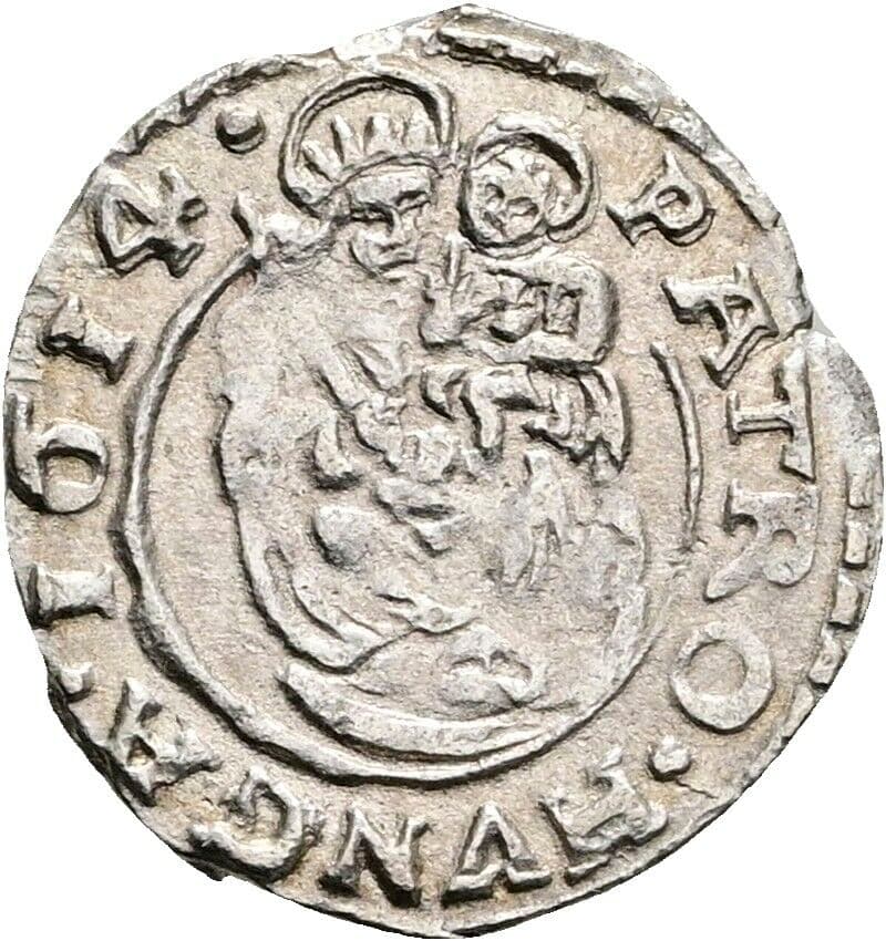 Denar Matthias II. 1608-1619 1614 KB, Kremnitz – Vorderseite