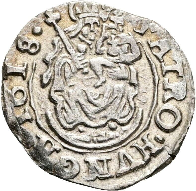Denar Matthias II. 1608-1619 1618 KB, Kremnitz – Vorderseite