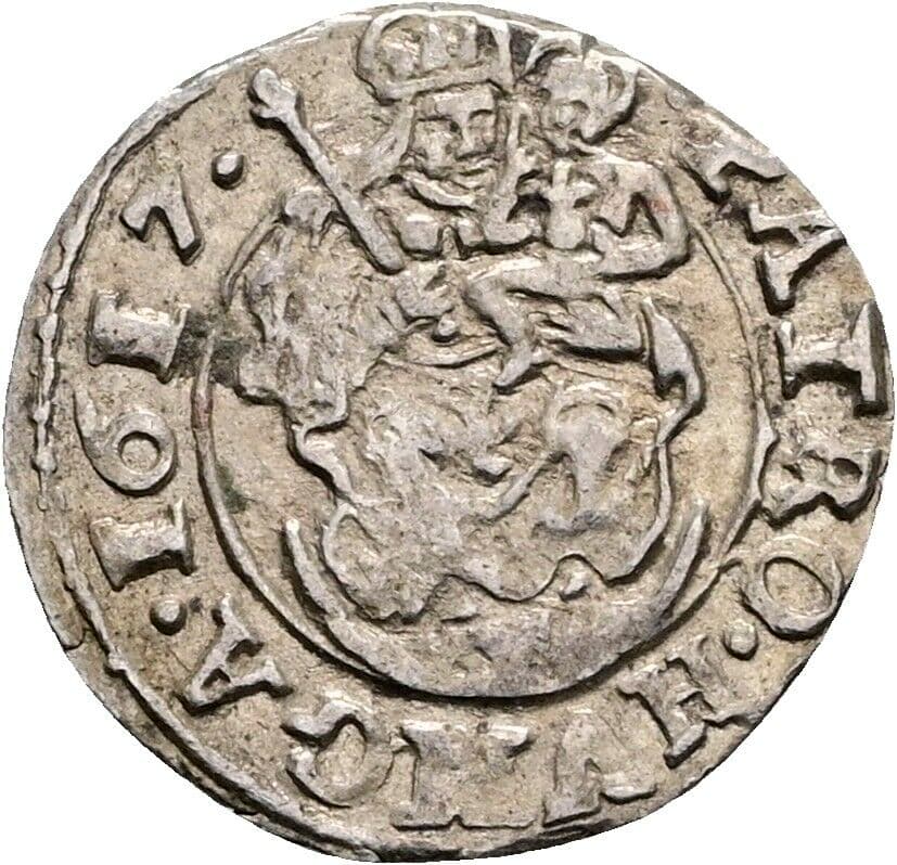 Denar Matthias II. 1608-1619 1617 KB, Kremnitz – Vorderseite