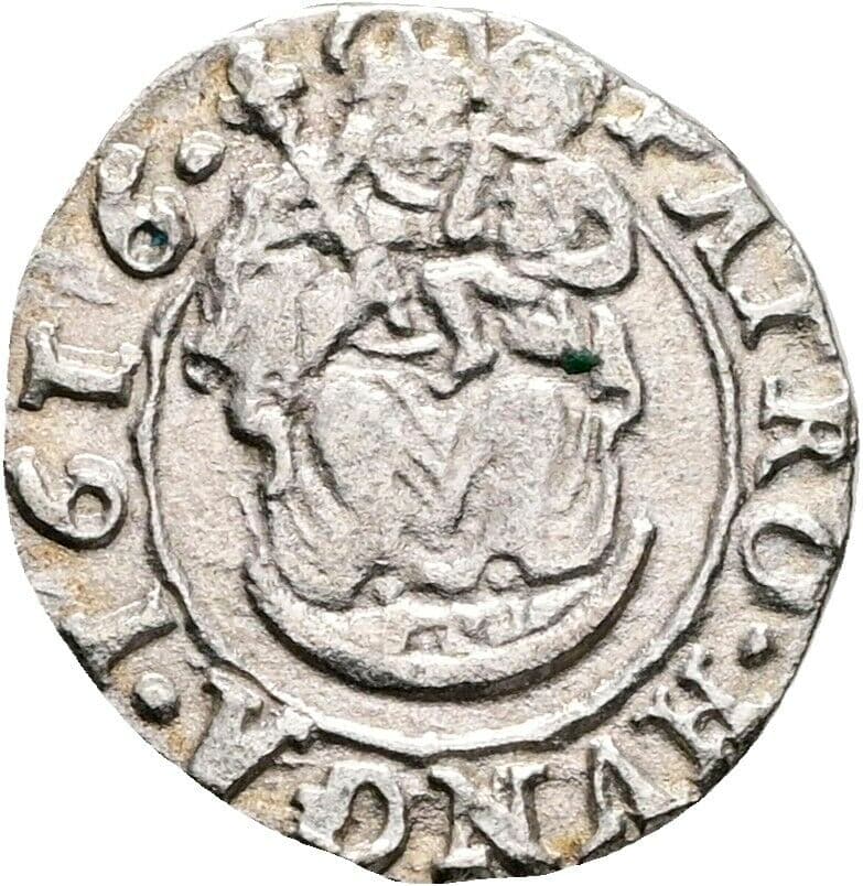 Denar Matthias II. 1608-1619 1616 KB, Kremnitz – Vorderseite