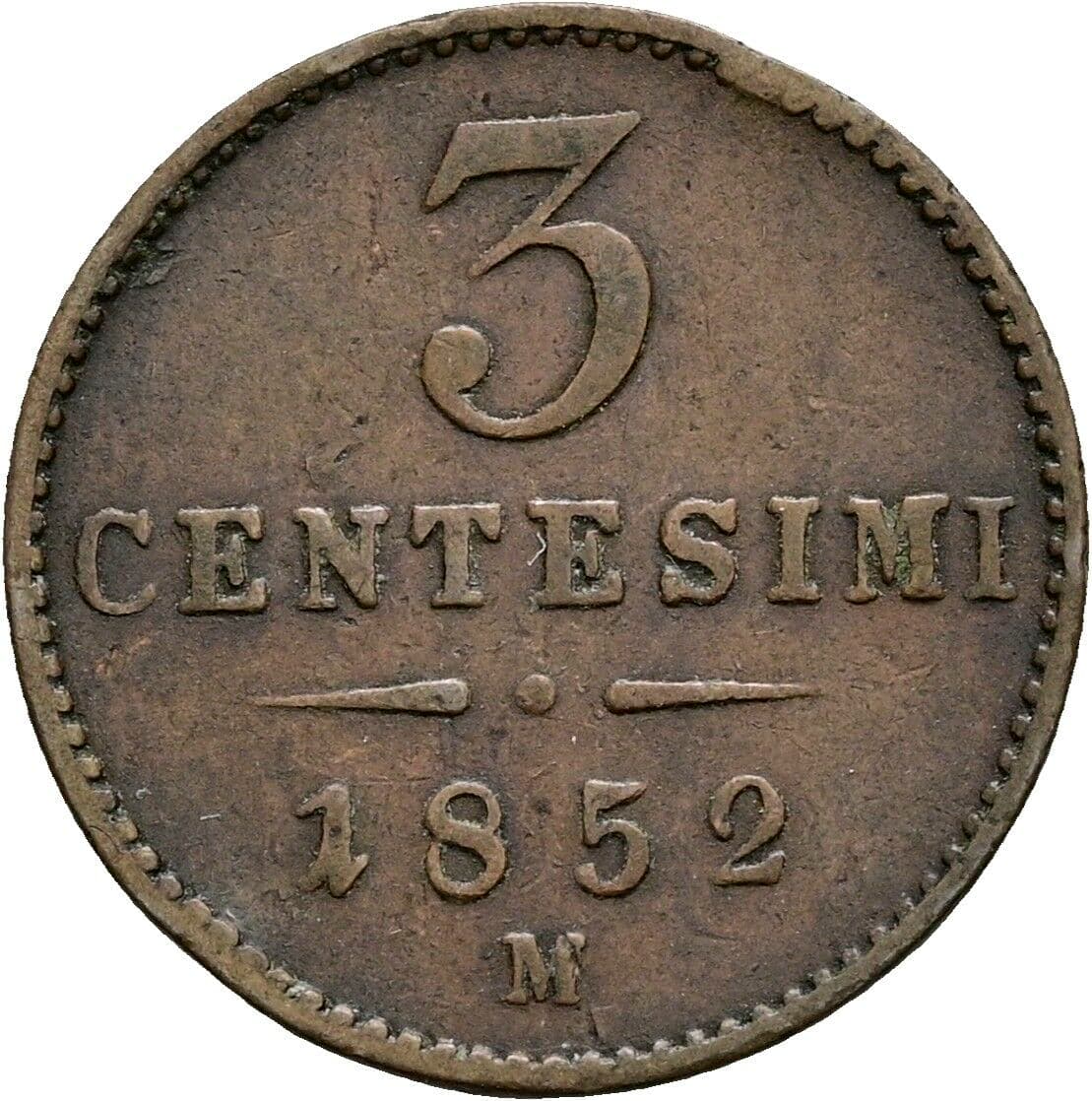 3 Centesimi Franz Joseph I. 1848-1916 1852 M, Mailand – Vorderseite