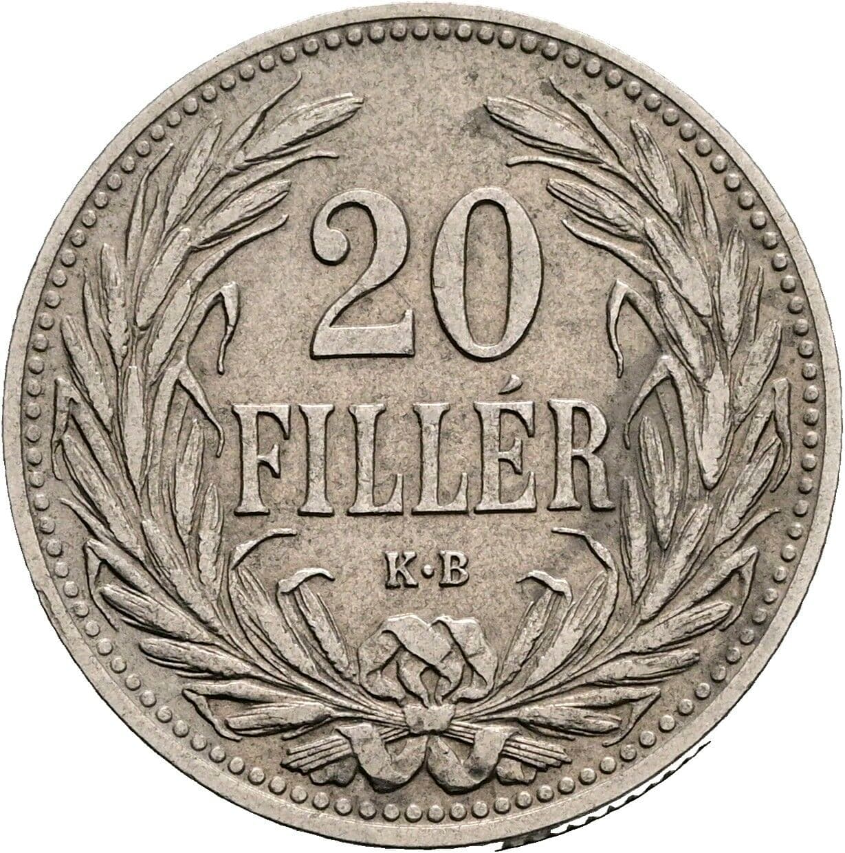 20 Filler Franz Joseph I. 1848-1916 1908 KB, Kremnitz – Vorderseite