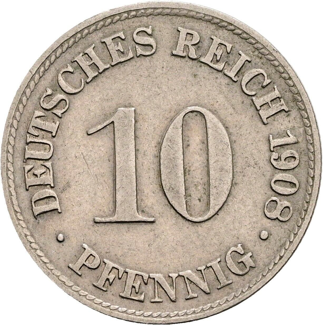 10 Pfennig 1908 D – Vorderseite