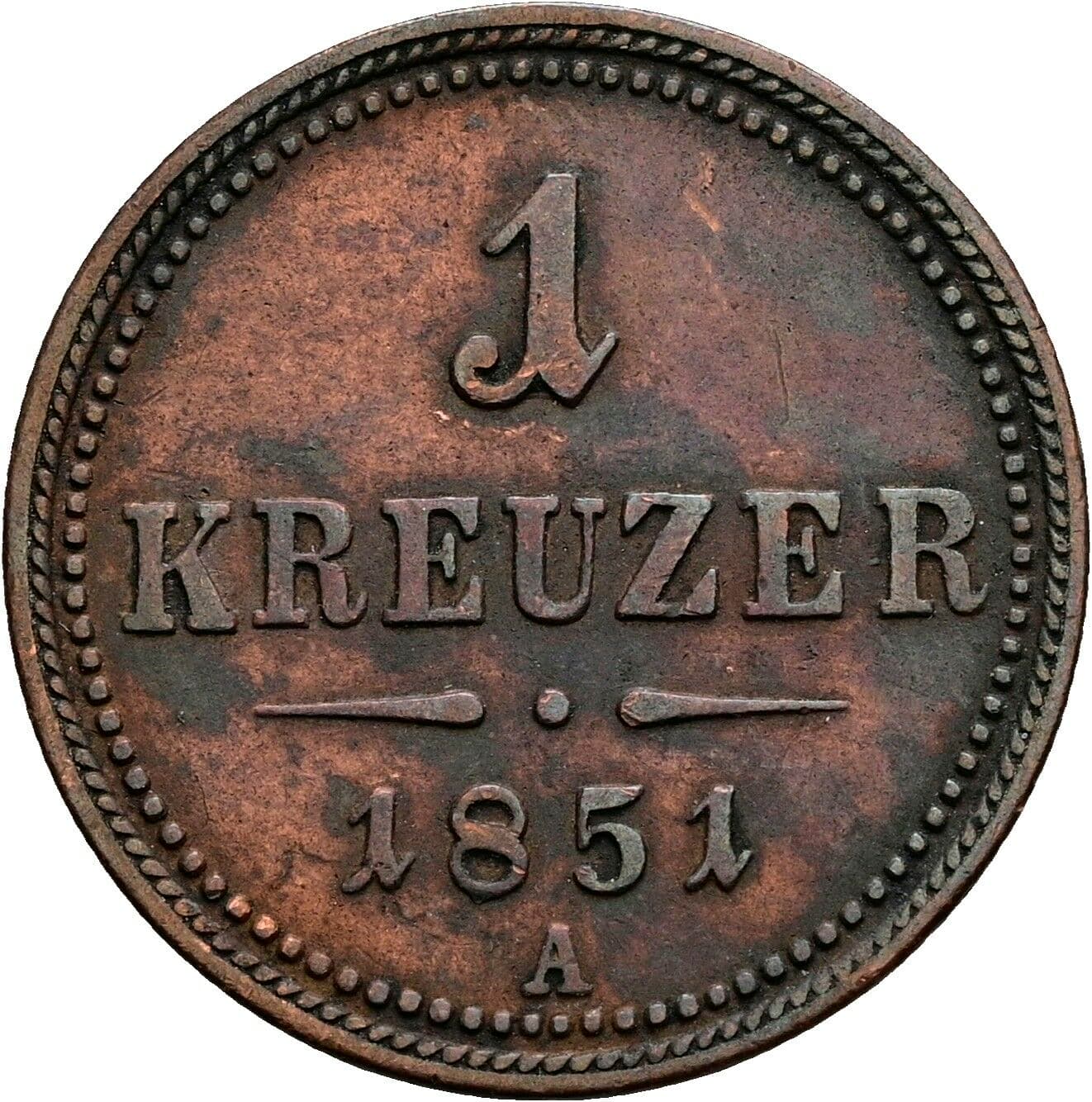 1/2 Kreuzer Franz Joseph I. 1848-1916 1851 A – Vorderseite
