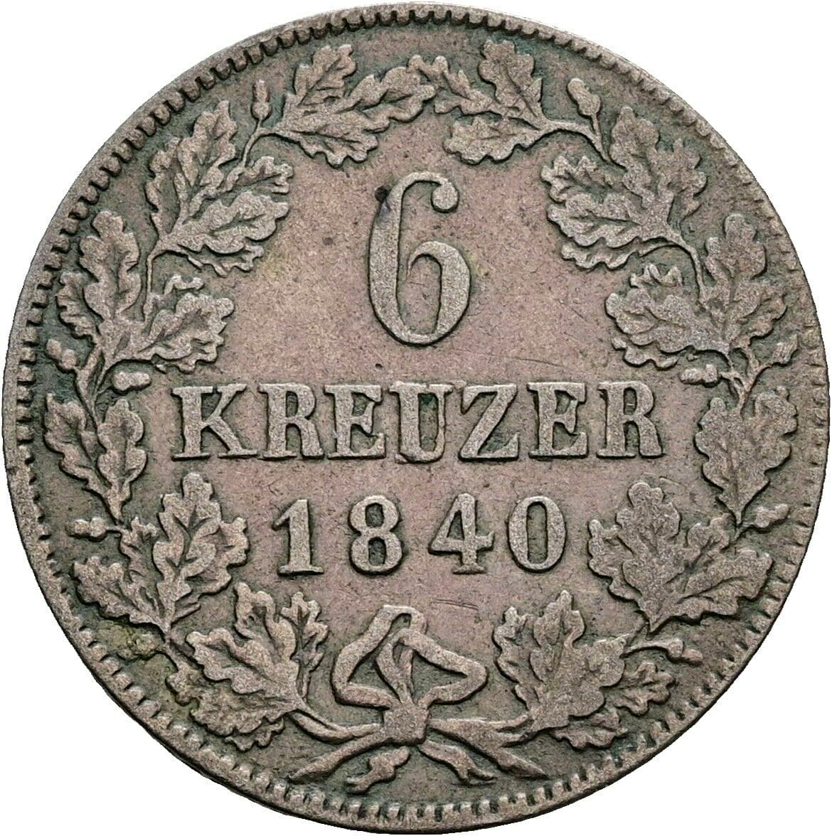 6 Kreuzer Bernhard Erich Freund (1803-1866) 1840 – Vorderseite