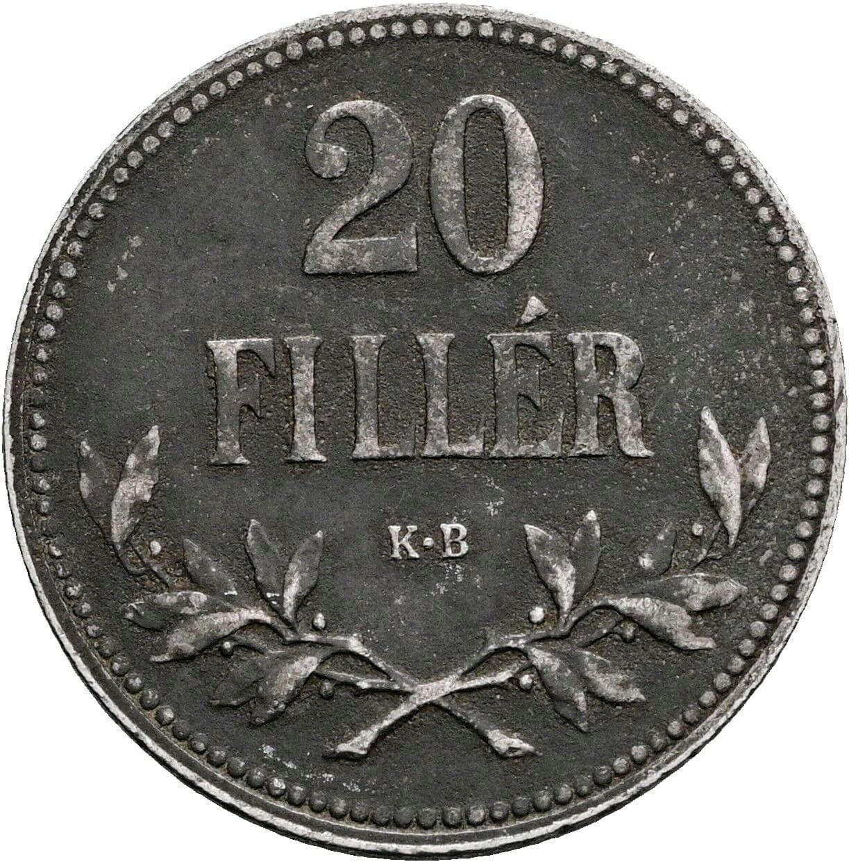 20 Filler Karl I., 1916-1918 1917 KB, Kremnitz – Vorderseite