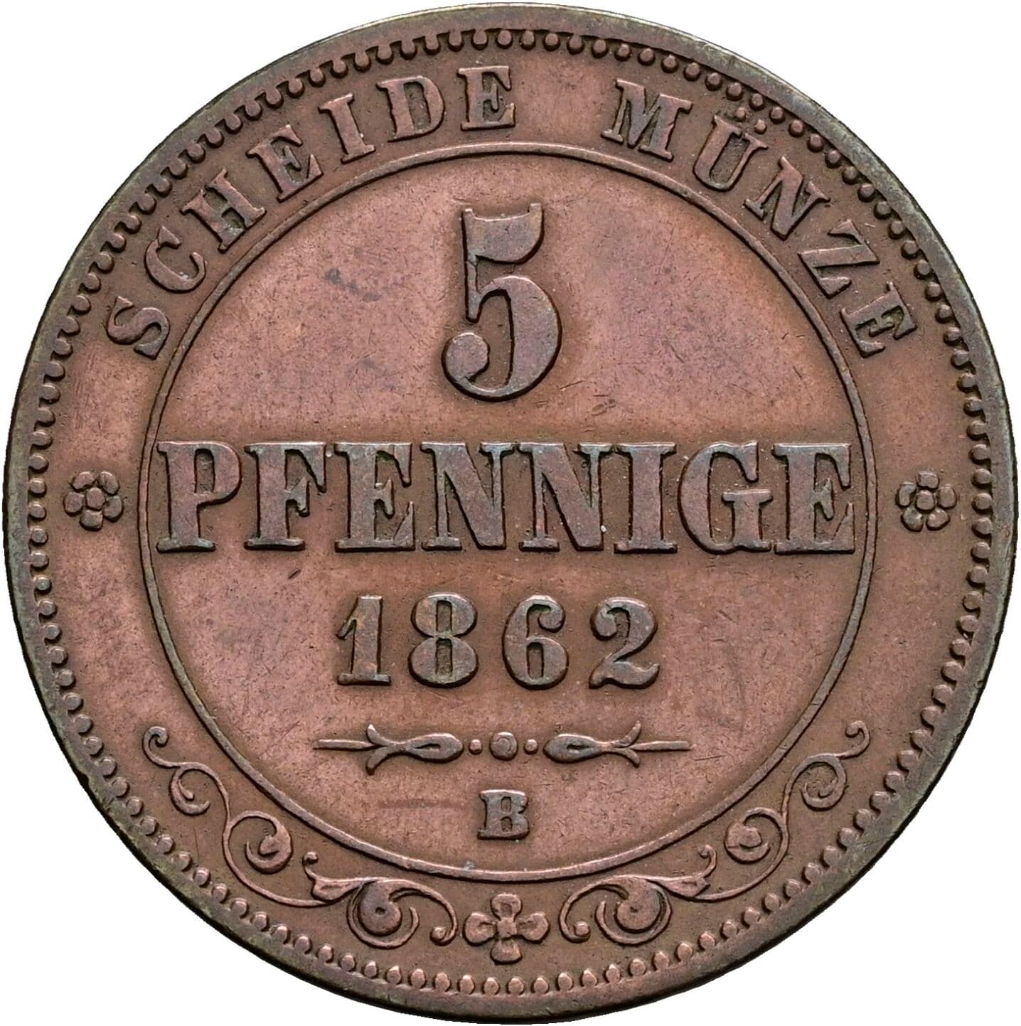 5 Pfennige Johann 1854-1873 1862 B – Vorderseite