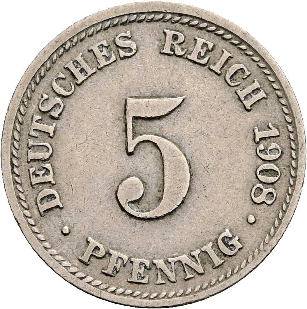5 Pfennig 1908 D – Vorderseite