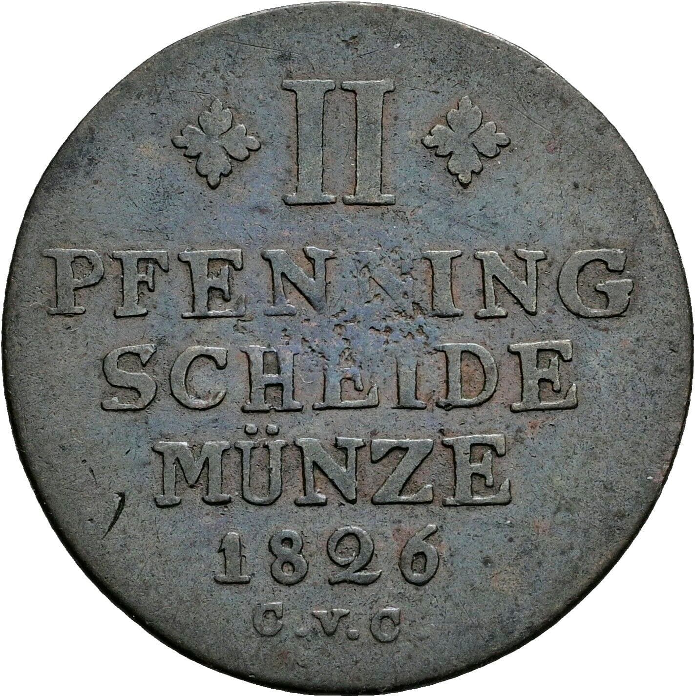 2 Pfennige Herzog Karl 1815-1830 1826 – Vorderseite