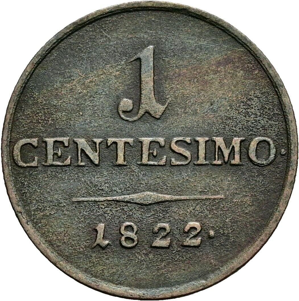1 Centesimo Franz II. (I). 1792-1835 1822 M, Mailand – Vorderseite