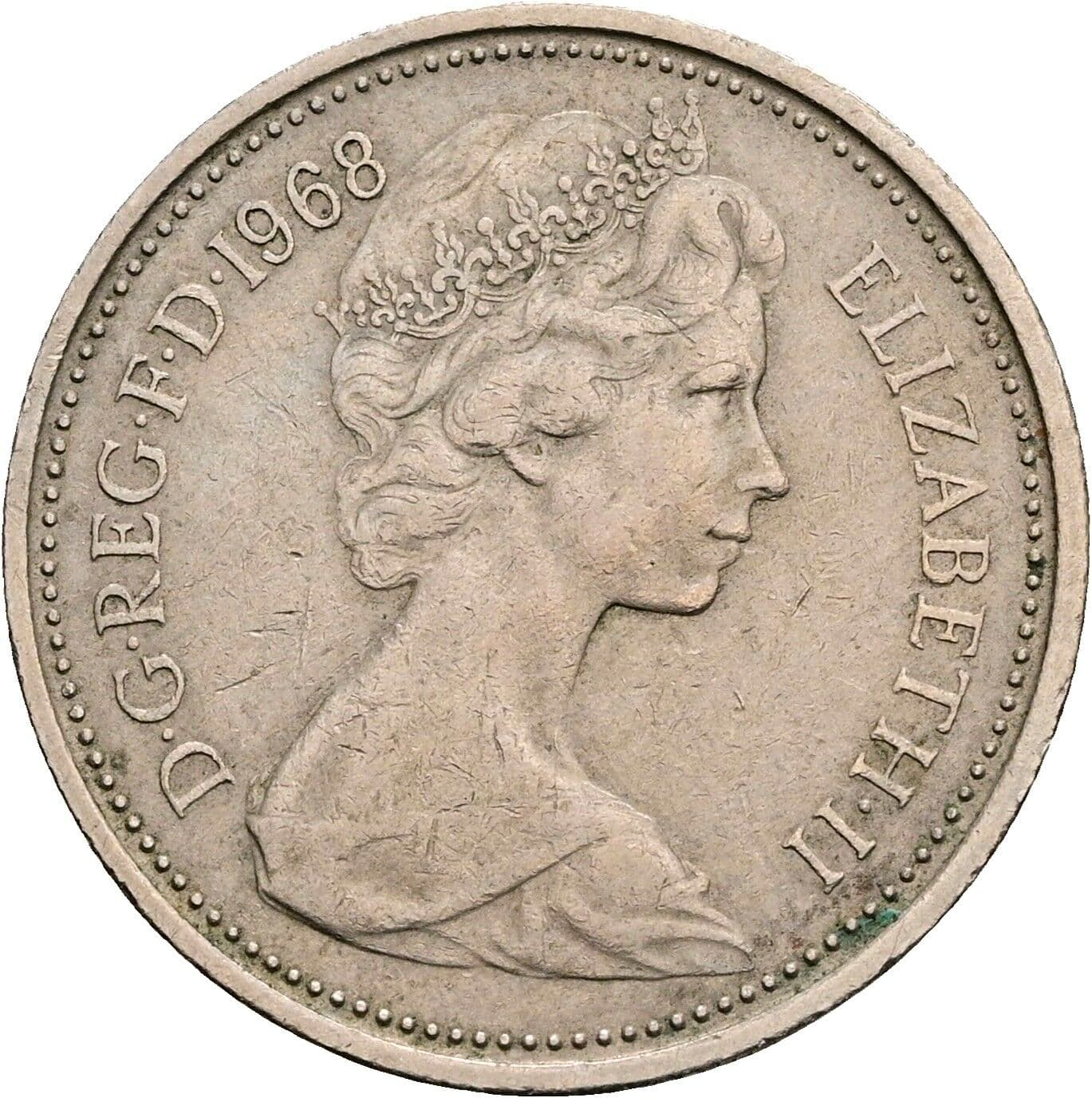 5 New Pence Elisabeth II. 1952-2022 1968 – Vorderseite