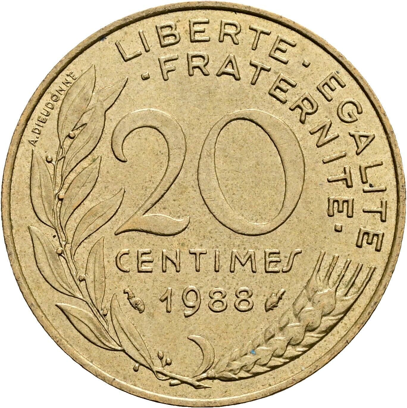 20 Centimes 1988 – Vorderseite