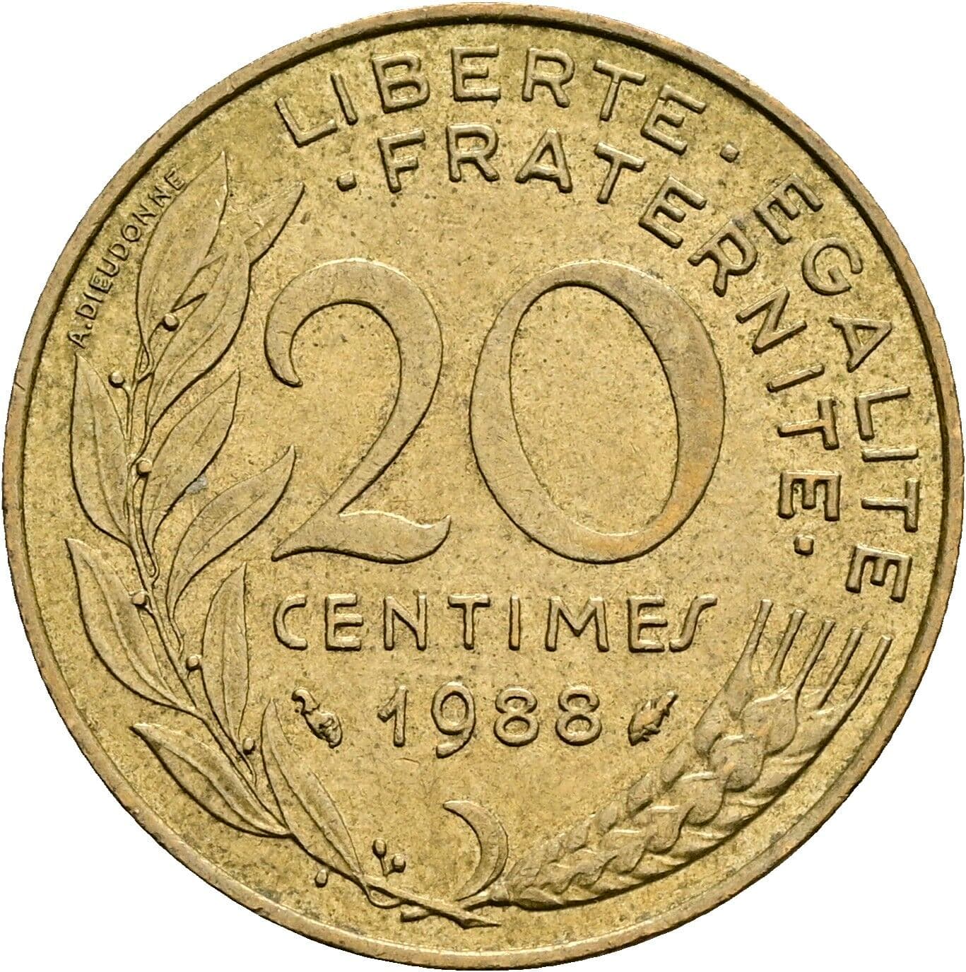 20 Centimes 1988 – Vorderseite