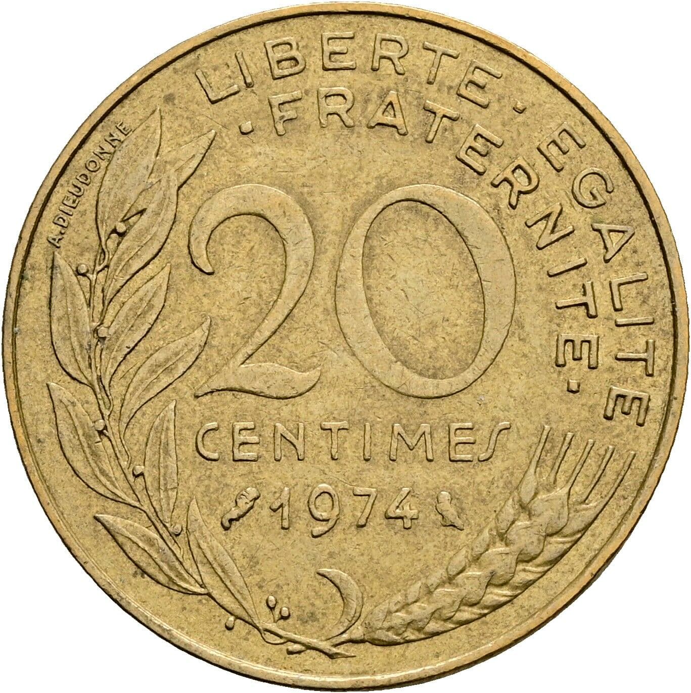 20 Centimes 1974 – Vorderseite