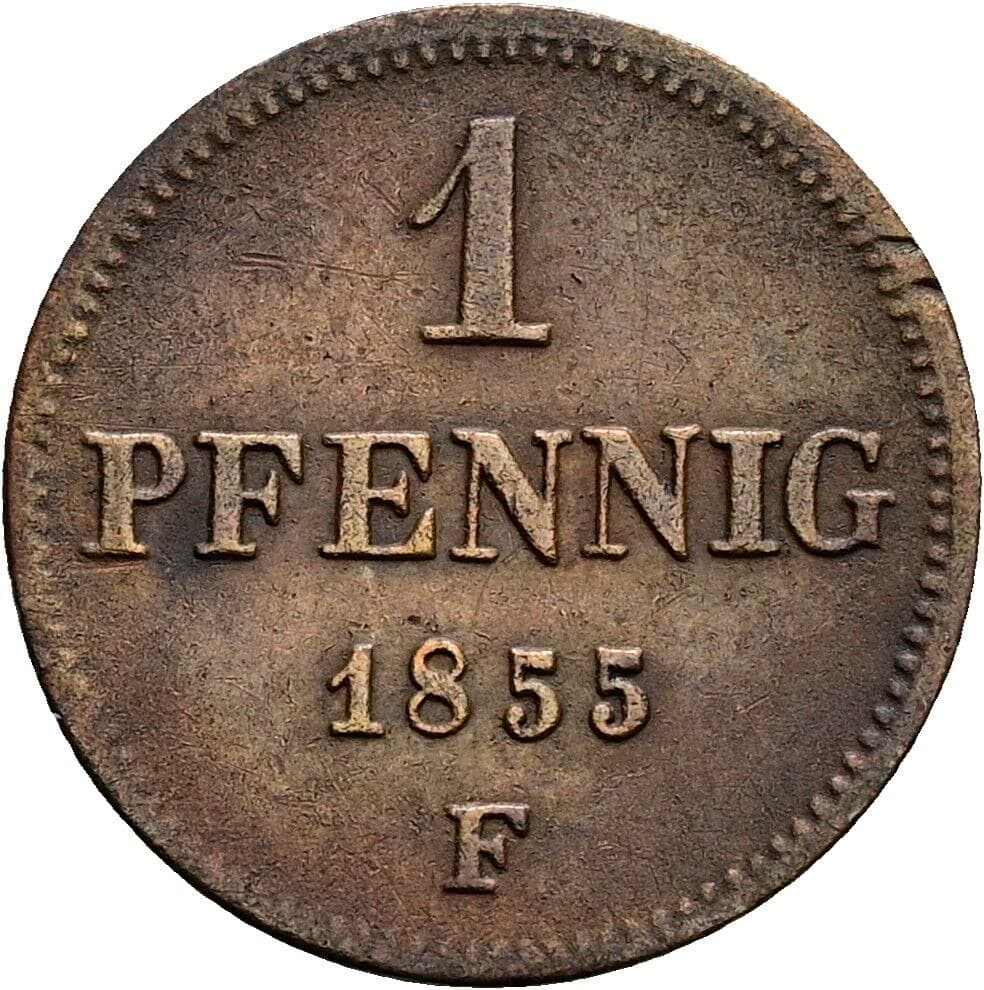 1 Pfennig Johann 1854-1873 1855 F – Vorderseite