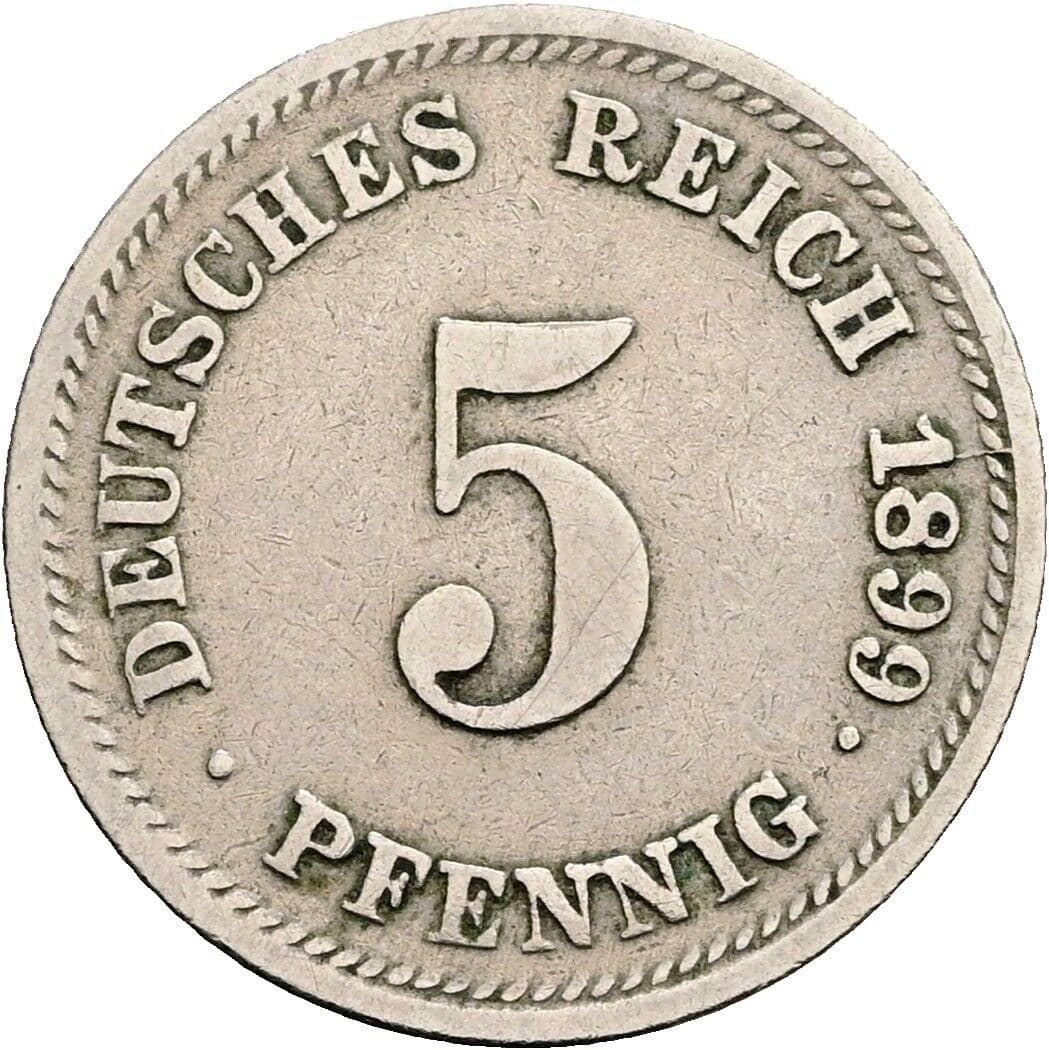 5 Pfennig 1899 D – Vorderseite