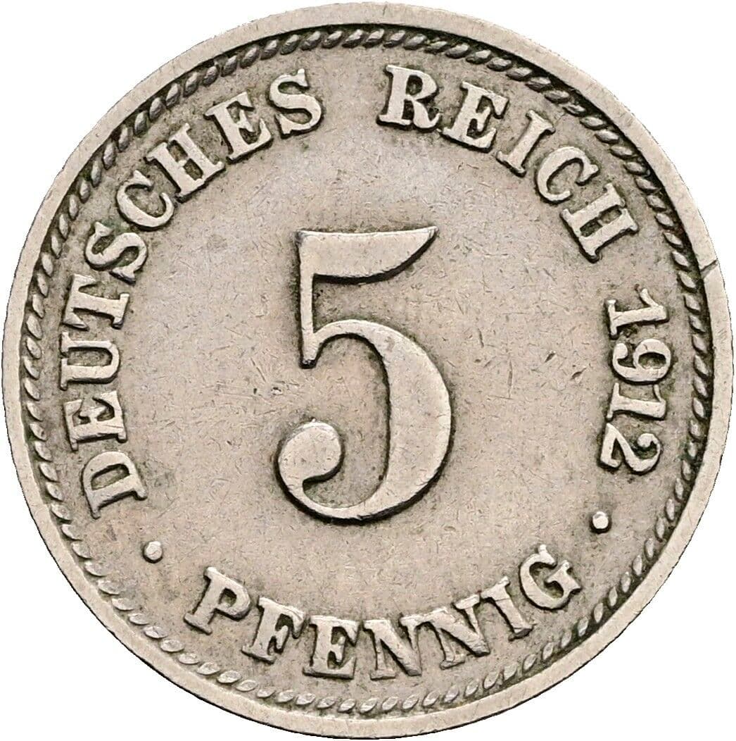 5 Pfennig 1912 D – Vorderseite