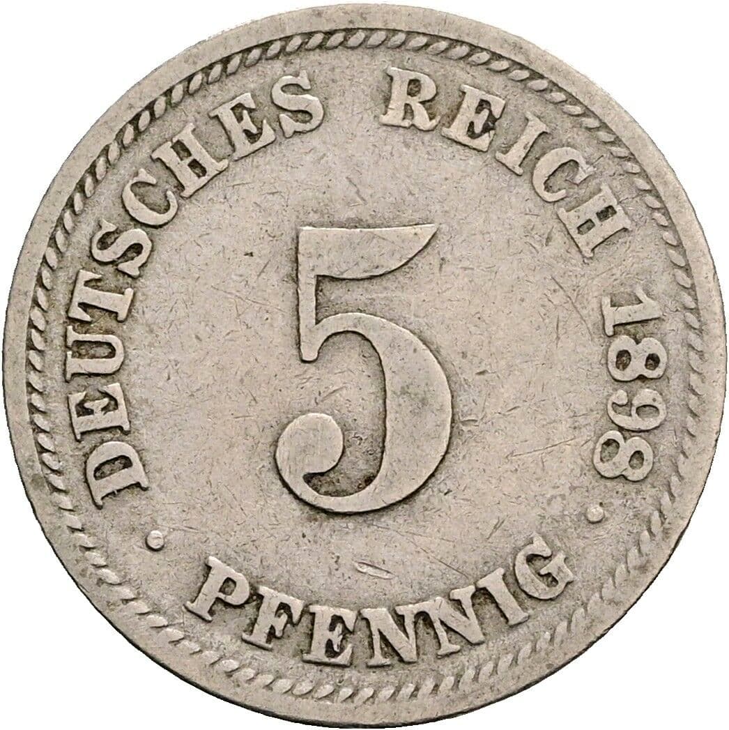 5 Pfennig 1898 D – Vorderseite