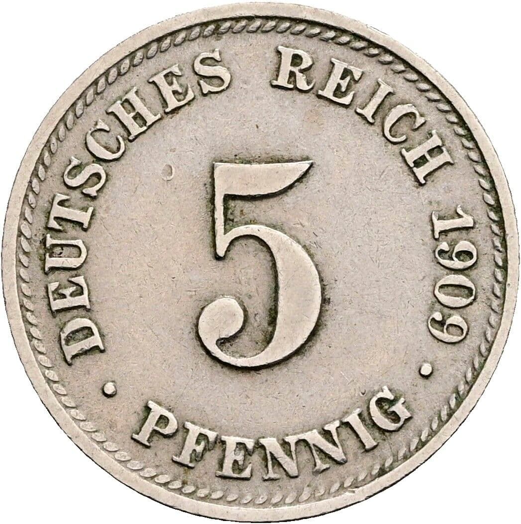 5 Pfennig 1909 D – Vorderseite