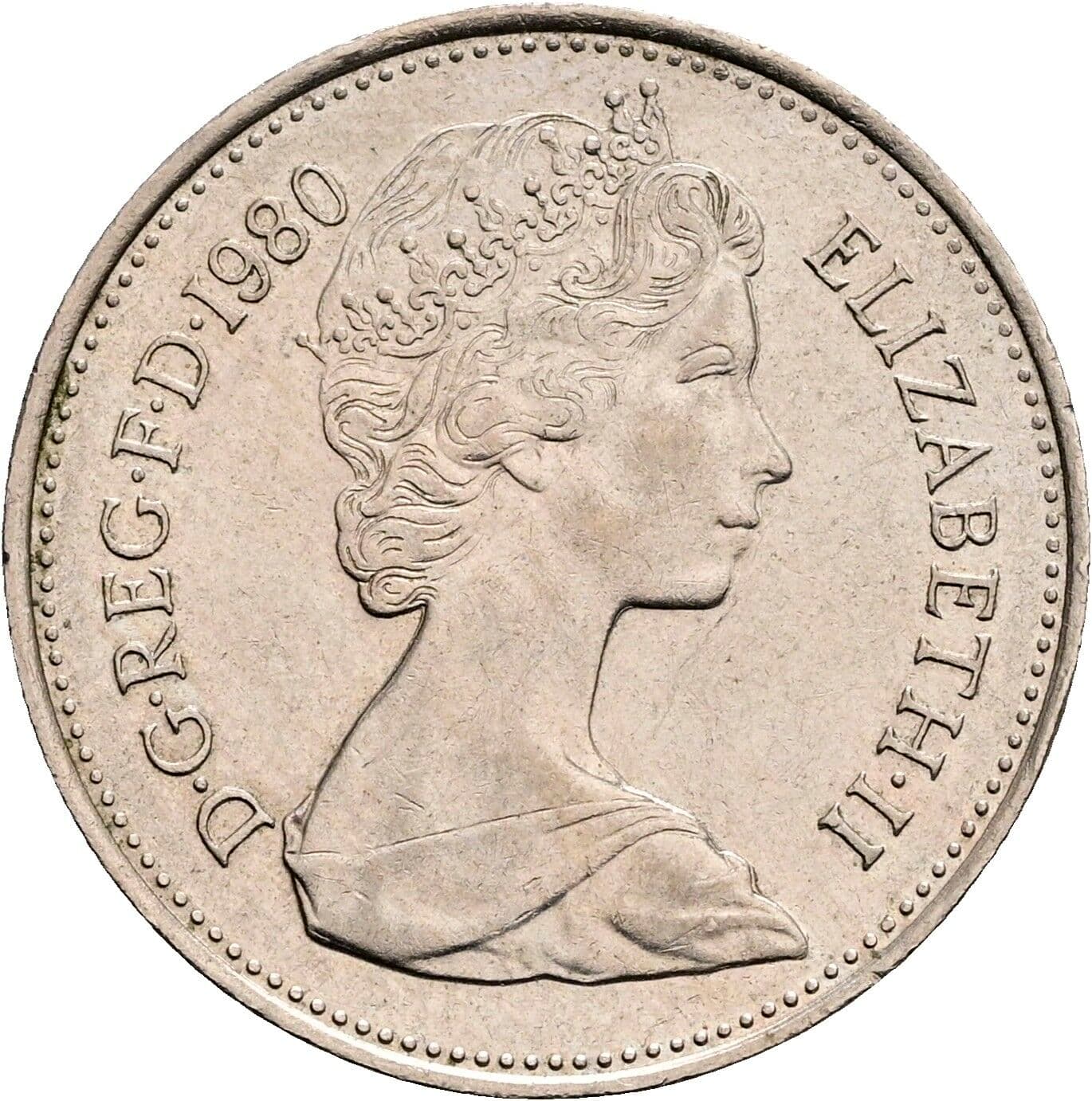 5 New Pence Elisabeth II. 1952-2022 1980 – Vorderseite