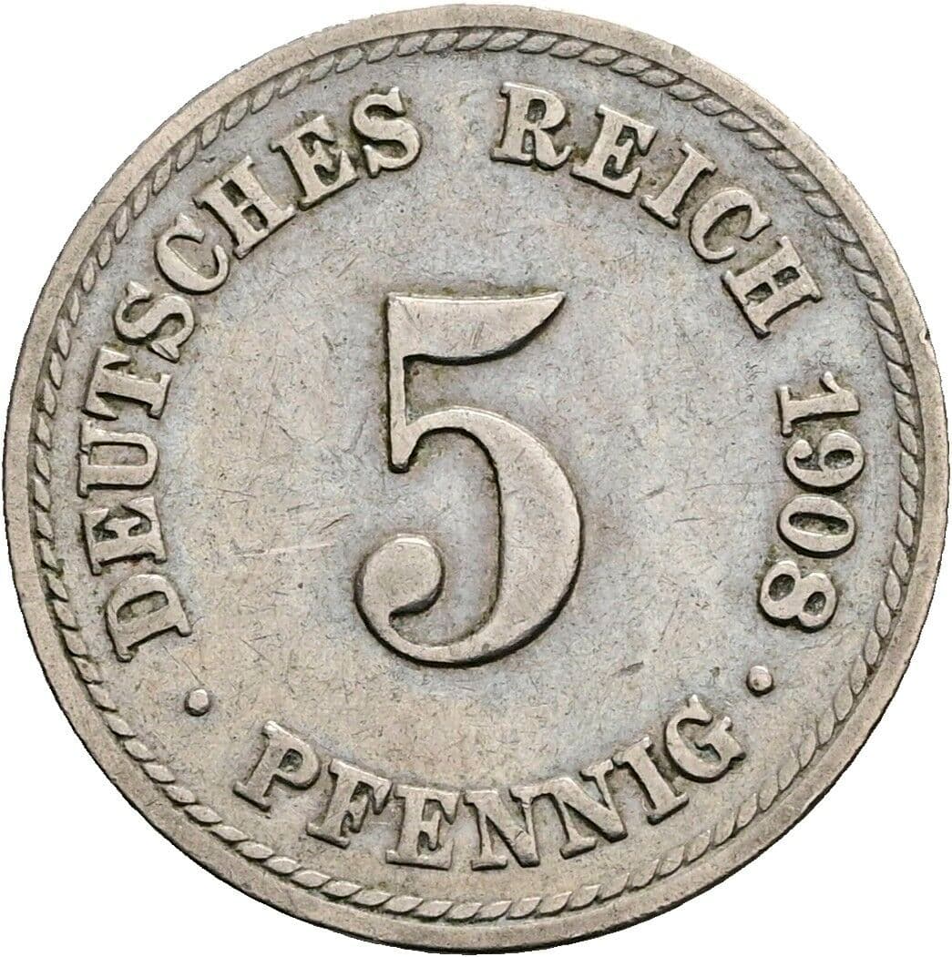 5 Pfennig 1908 A – Vorderseite