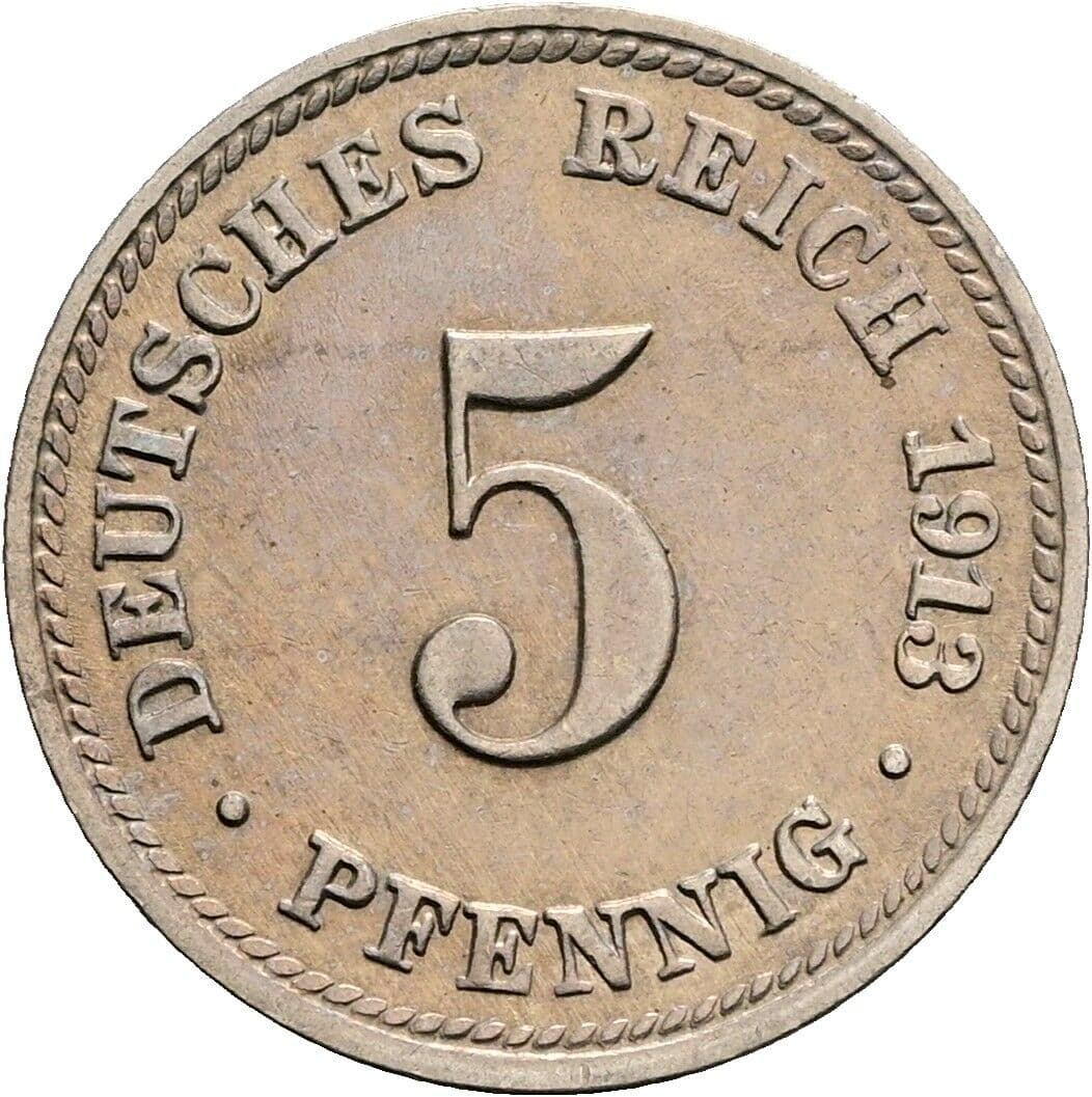 5 Pfennig 1913 D – Vorderseite