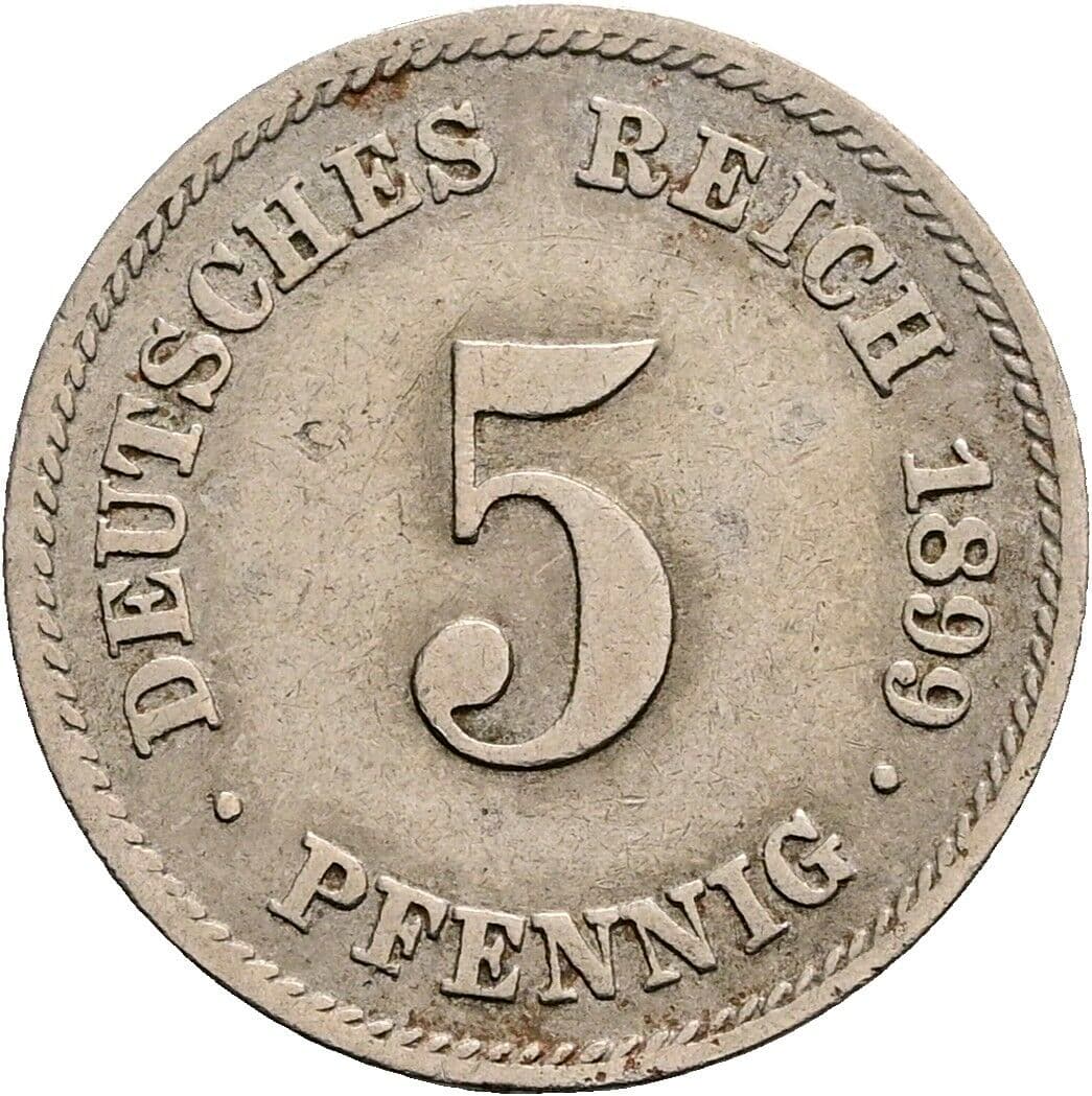 5 Pfennig 1899 F – Vorderseite