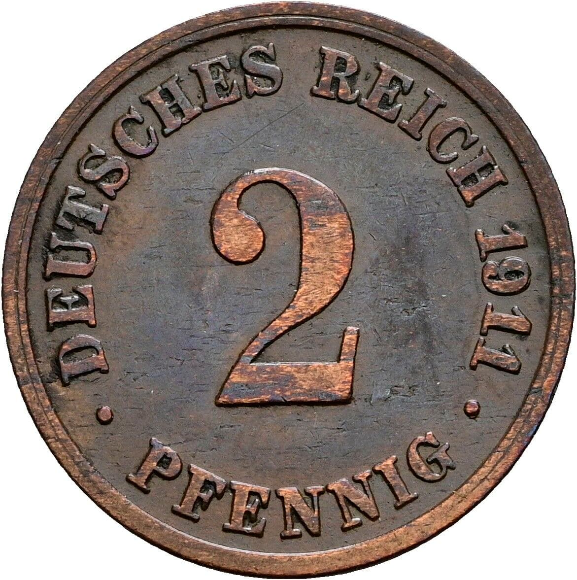 2 Pfennig 1911 D – Vorderseite