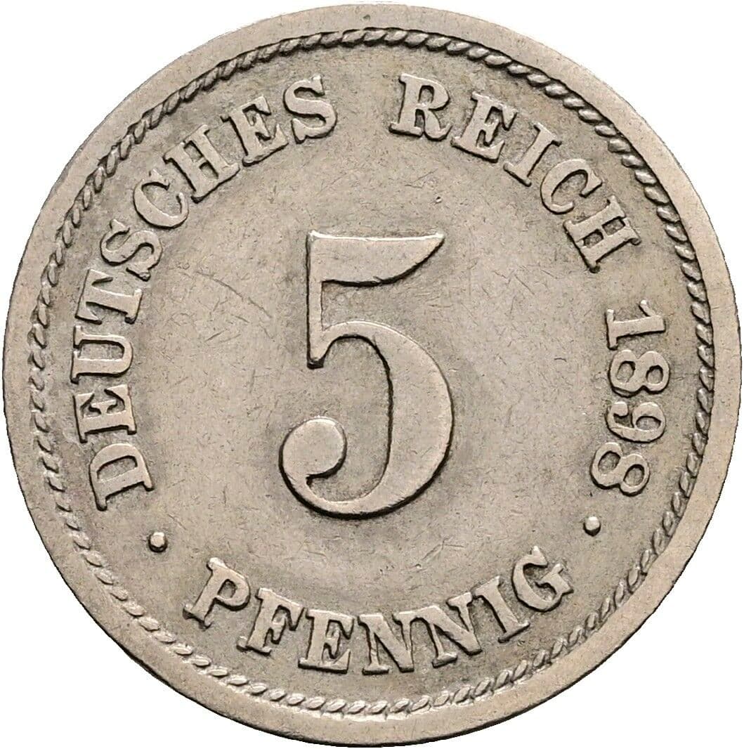 5 Pfennig 1898 F – Vorderseite