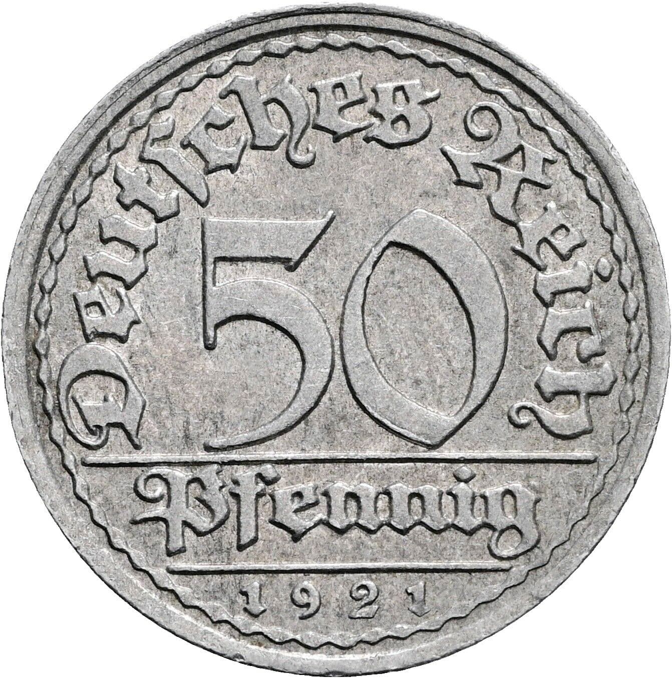 50 Pfennig 1921 F – Vorderseite