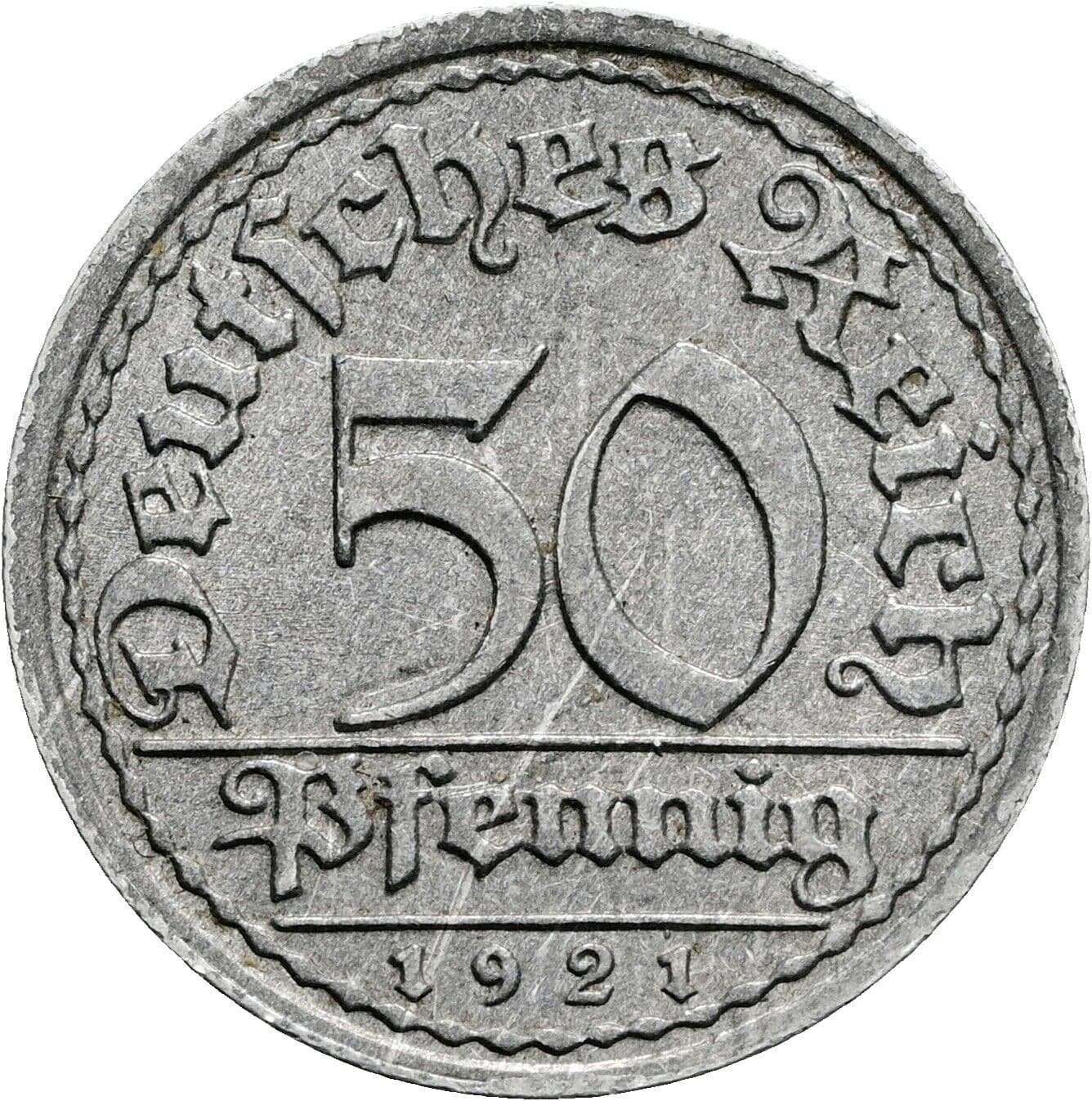 50 Pfennig 1921 F – Vorderseite