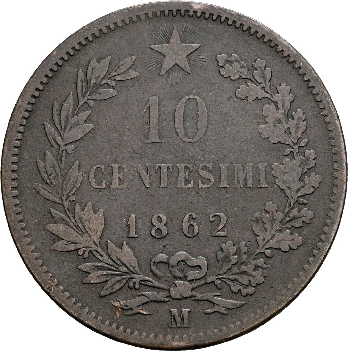 10 Centesimi Vittorio Emanuele II. 1861-1878 1862 M – Vorderseite